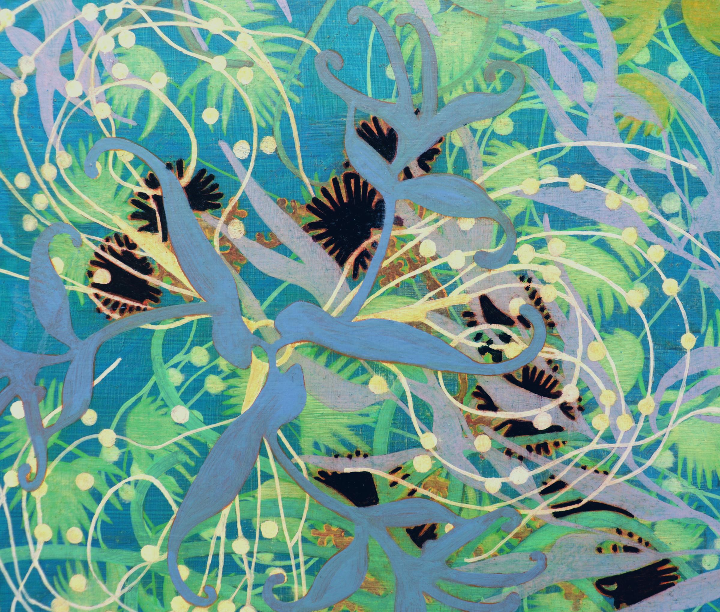 Annette Davidek creates paintings that look like gorgeous biomes full of naturalistic forms, enticing viewers to enter a domain that is as familiar as it is strange. Variously suggestive of exotic plants and animals, or obscure microscopic