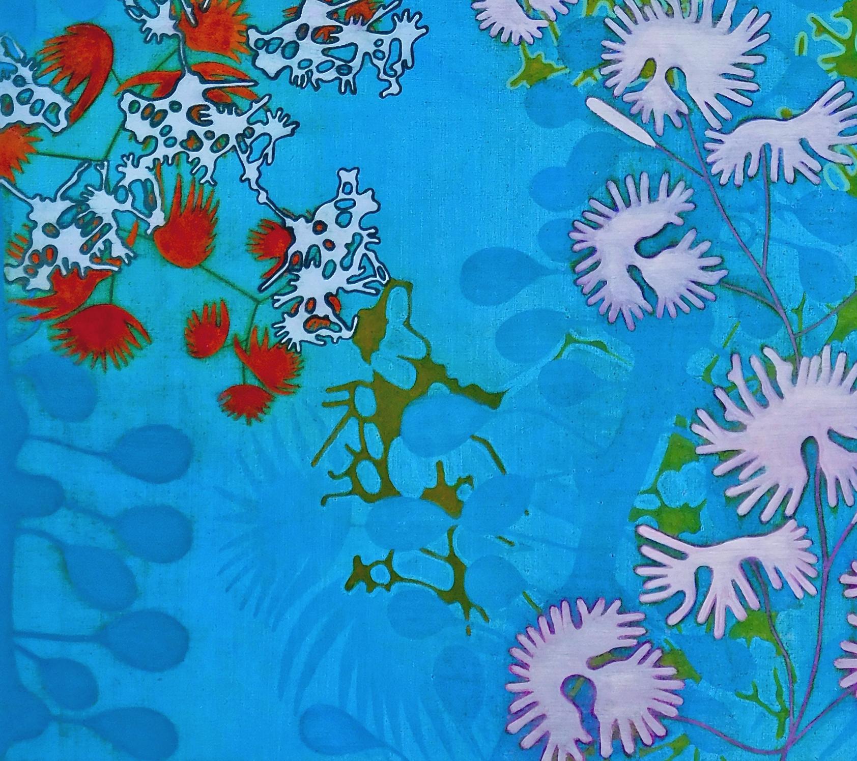 #21-13 - Abstract Floral Painting / Blue Nature Painting - Brown Abstract Painting by Annette Davidek
