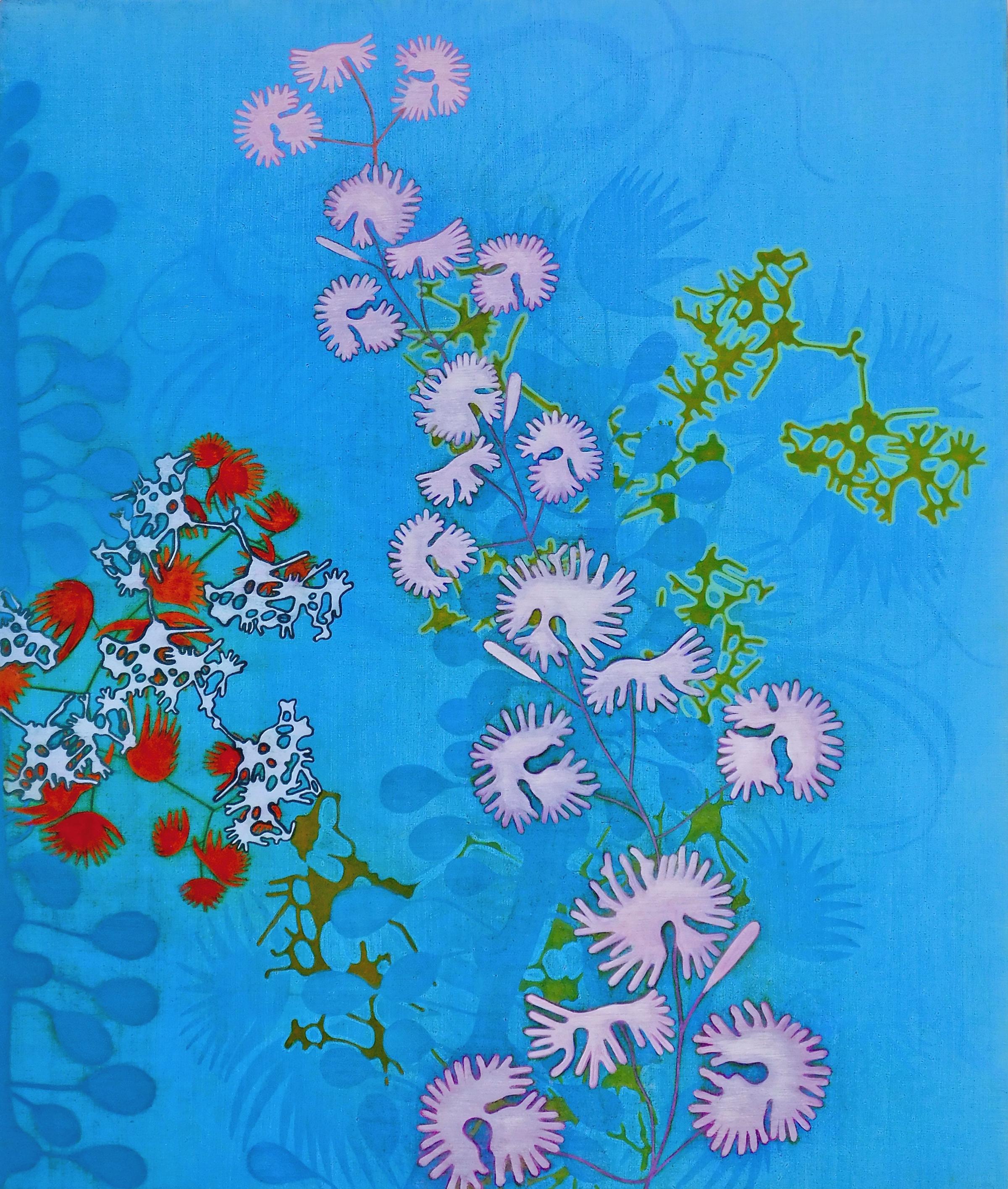 Annette Davidek Abstract Painting - #21-13 - Abstract Floral Painting / Blue Nature Painting