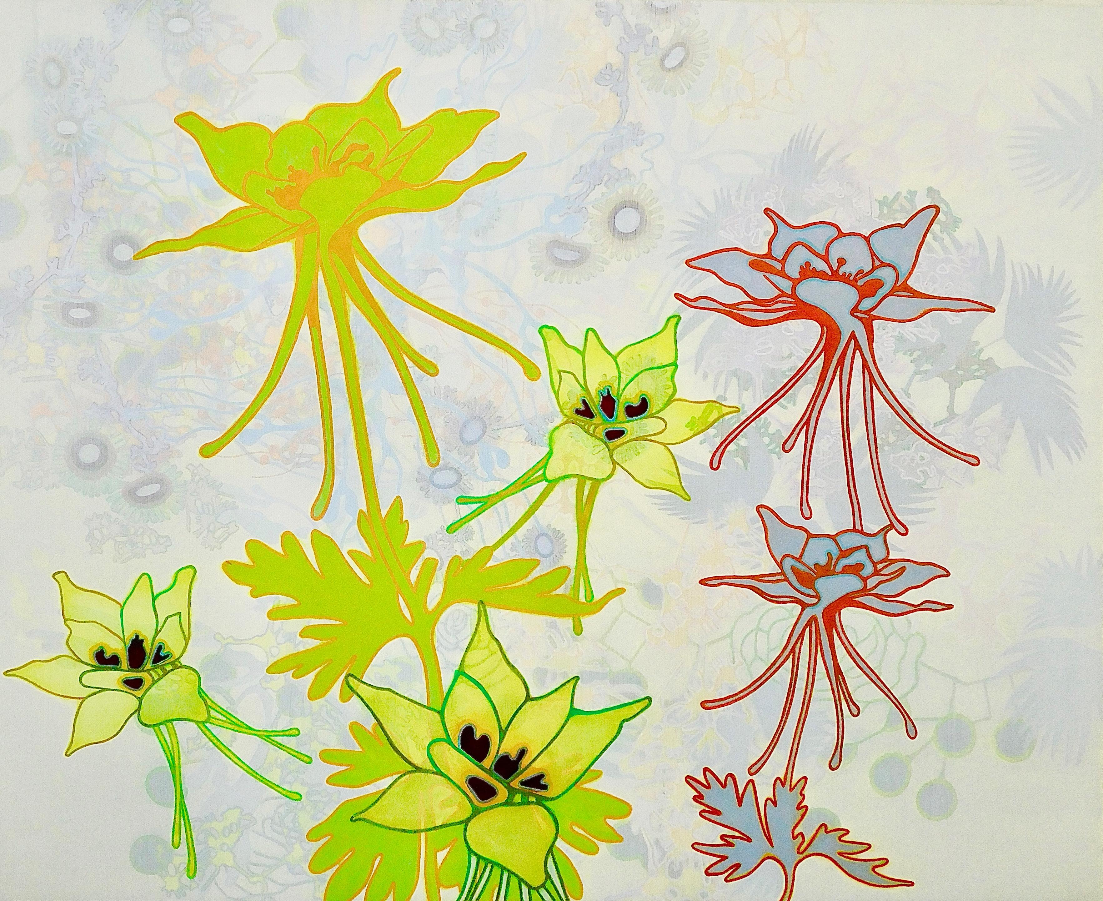 #22-14 - Peinture florale abstraite aux couleurs Vivid - Painting de Annette Davidek