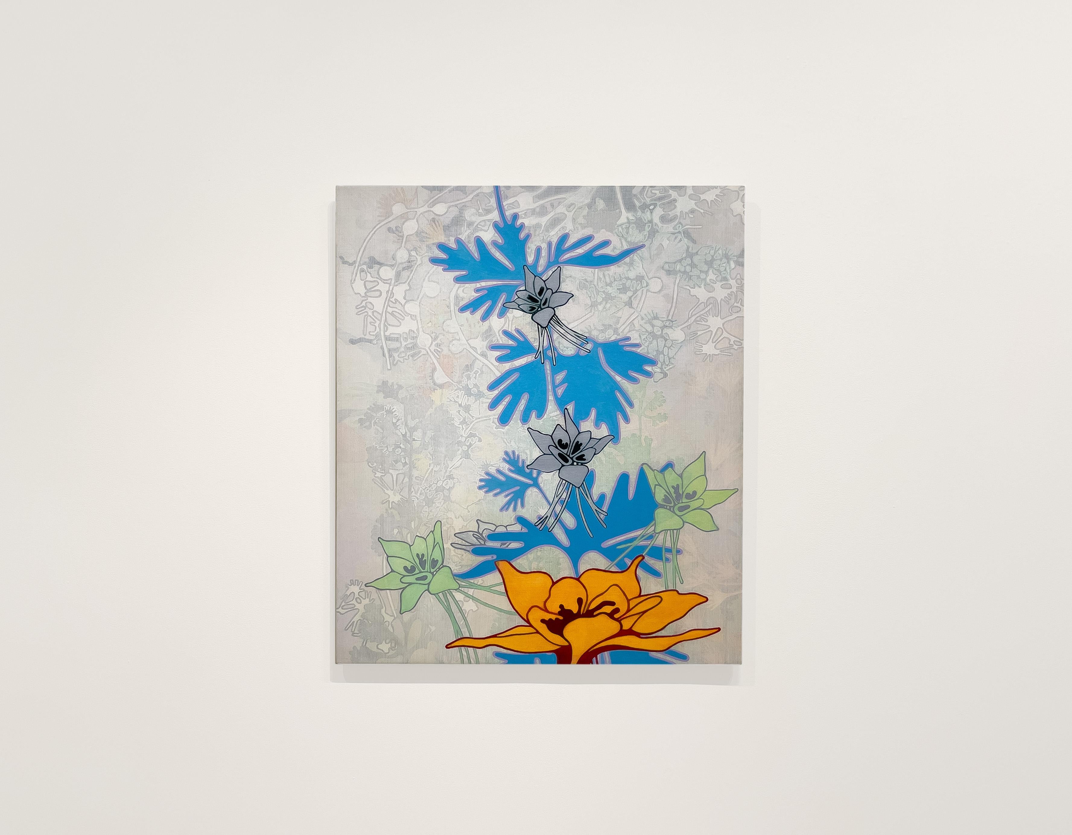 #23-02 - Pittura floreale contemporanea / astratta / Blu - Painting di Annette Davidek