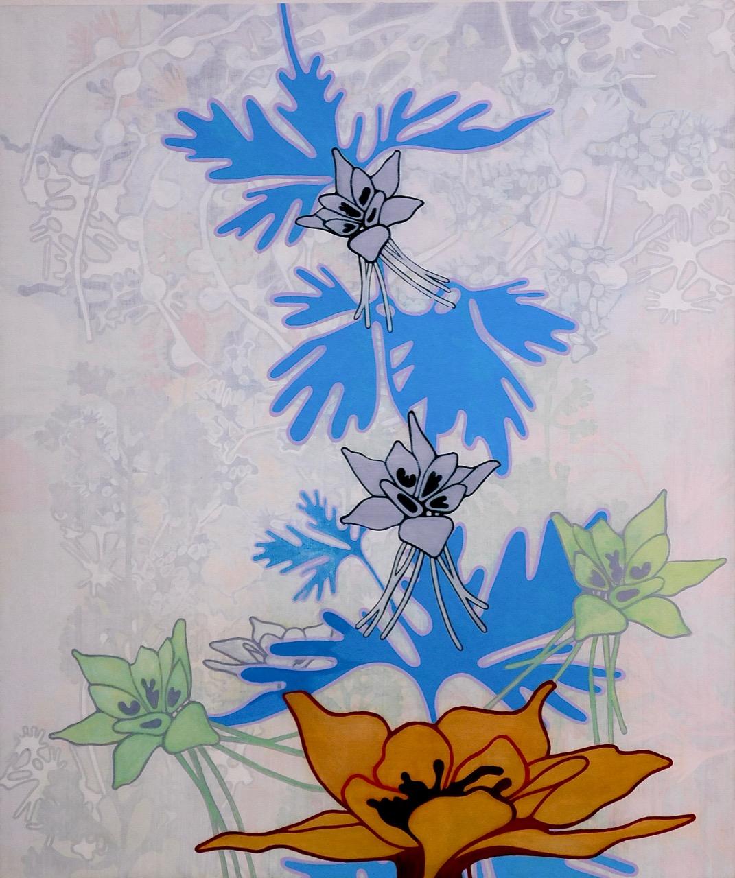 #23-02 - Contemporain / Peinture florale abstraite / Bleu
