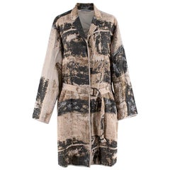 Annette Gortz Beige & Grey Print  Oversized Belted Coat - Size XL