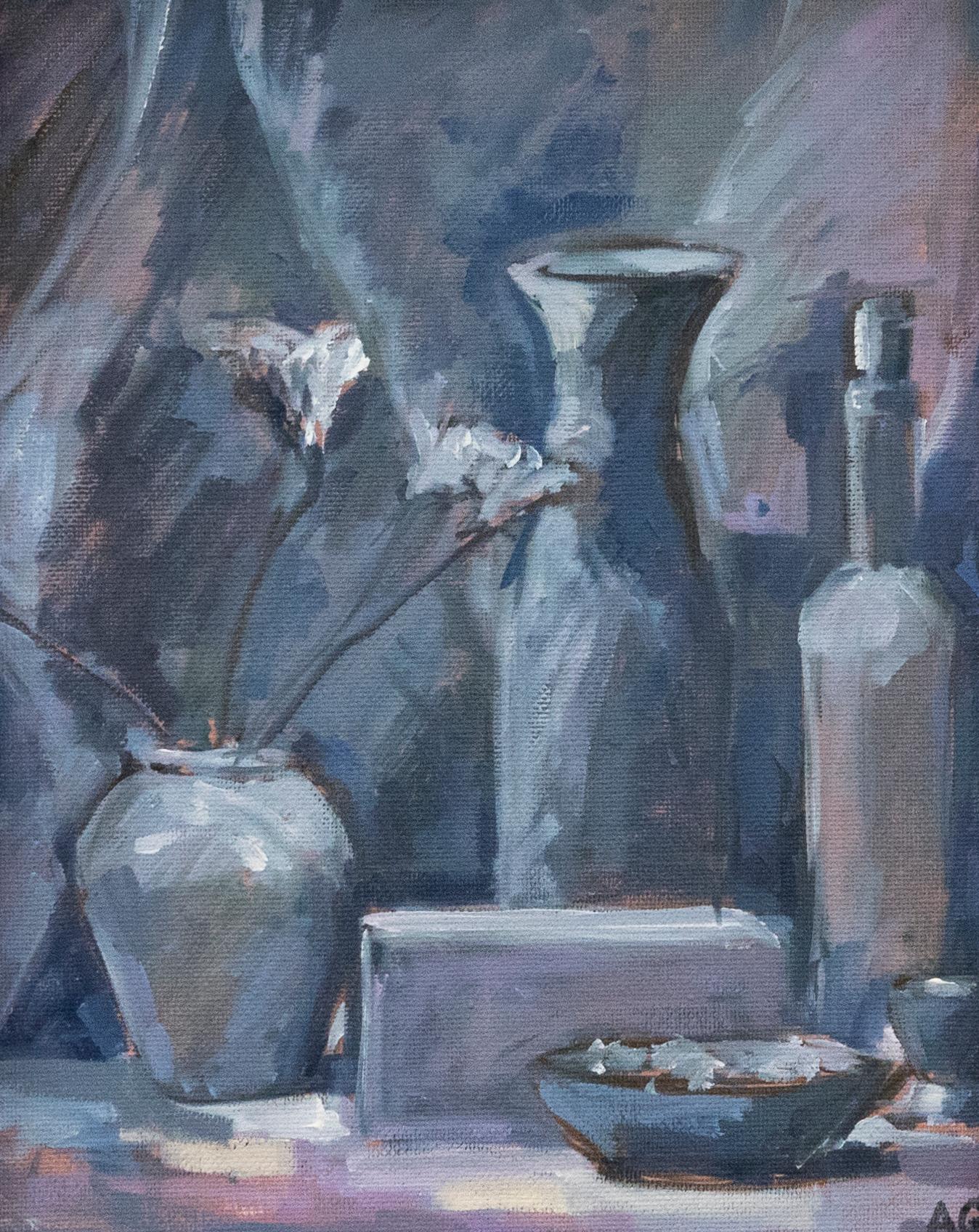 Annette Griffiths - 20th Century Oil, Still Life in Blue For Sale 1