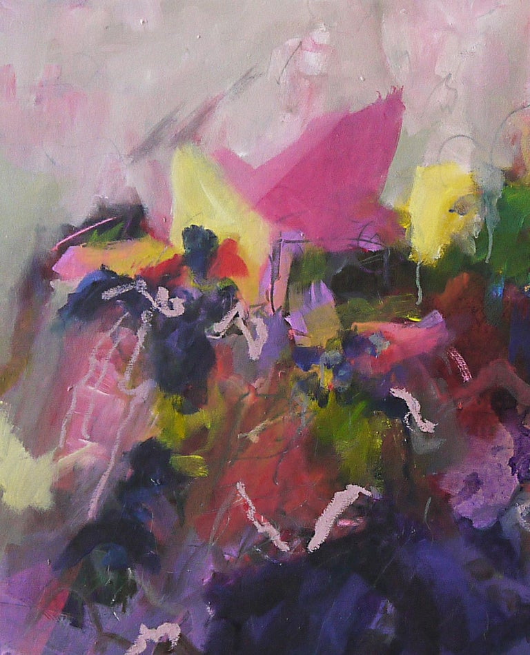 Annette Jellinghaus Personality Abstract Landscape Floral Painting With Pink Blue Black For Sale At 1stdibs
