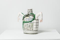 "Reclamation", Surreal Porcelain and Clay Sculpture with Arms, Neutral Colors