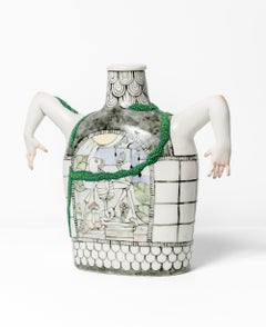 "Reclamation", Surreal Porcelain and Clay Sculpture with Arms, Neutral Colors