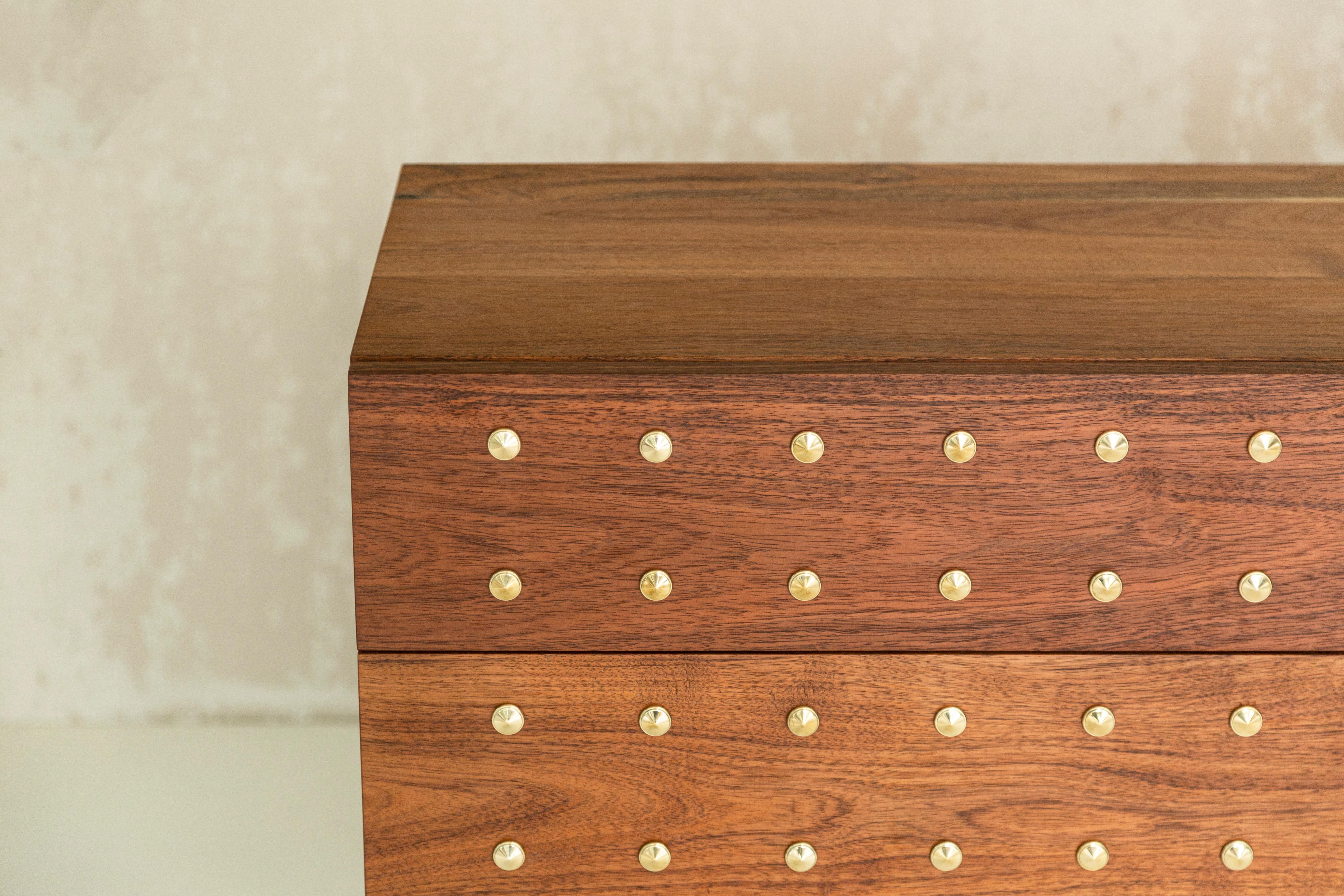 Mid-Century Modern Annette Storage Cabinet Hand Made in Tzalam Wood and Brass Buttons by Tana Karei For Sale