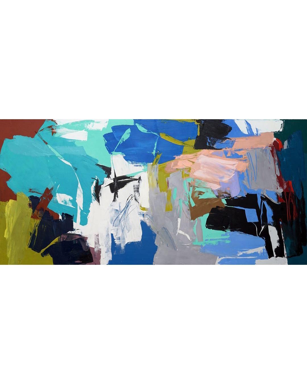 Abstract Painting di Annette Werndl - Riverside Park: Pittura ad olio astratta contemporanea