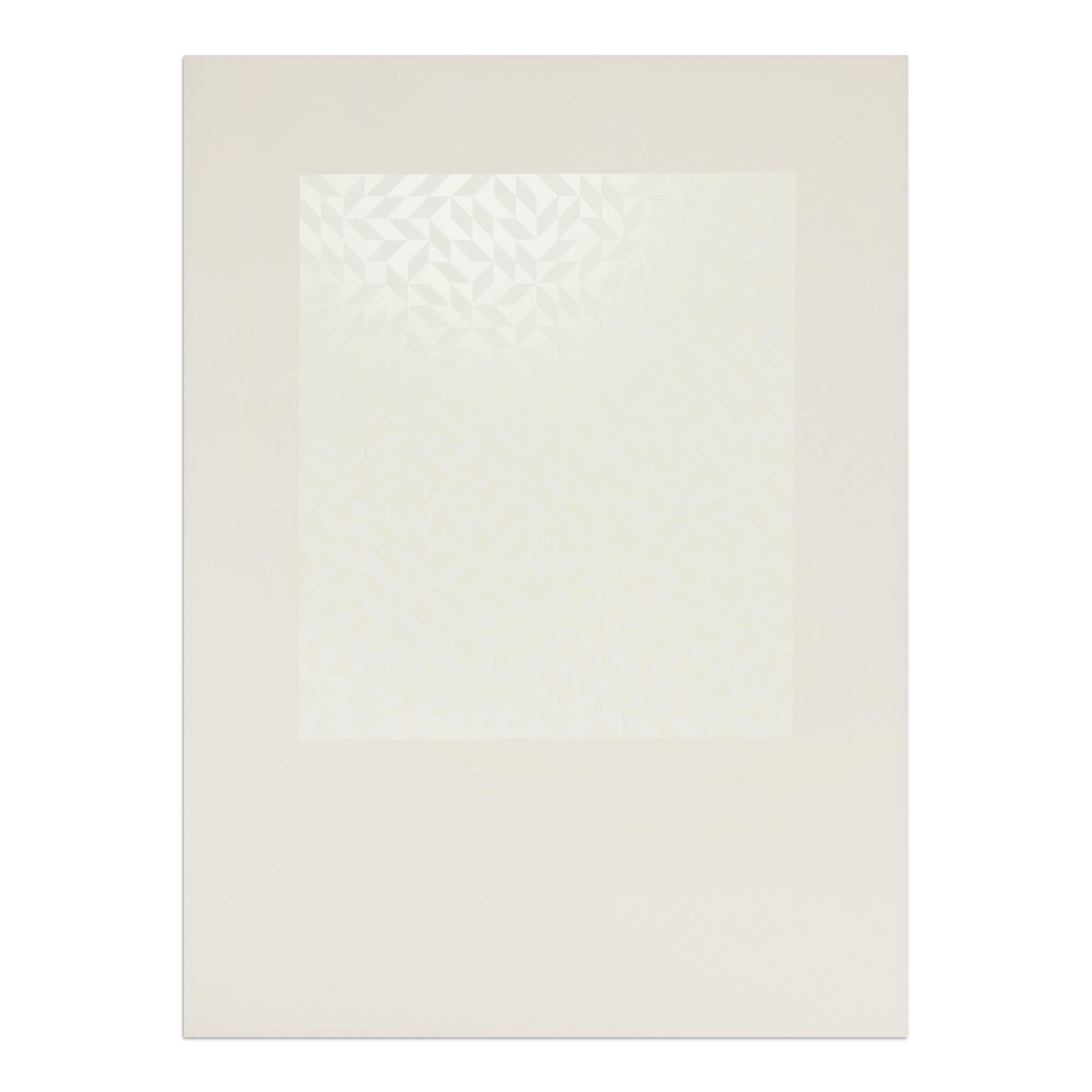 Anni Albers (1899-1994)
ST, 1971
Mezzo: Serigrafia su cartone
Dimensioni: 83 × 62 cm (32 7/10 × 24 2/5 in)
Edizione: Non firmato, non numerato al di fuori dell'edizione di 150 copie.
Condit: Molto buono (con lievi tracce d'età)
