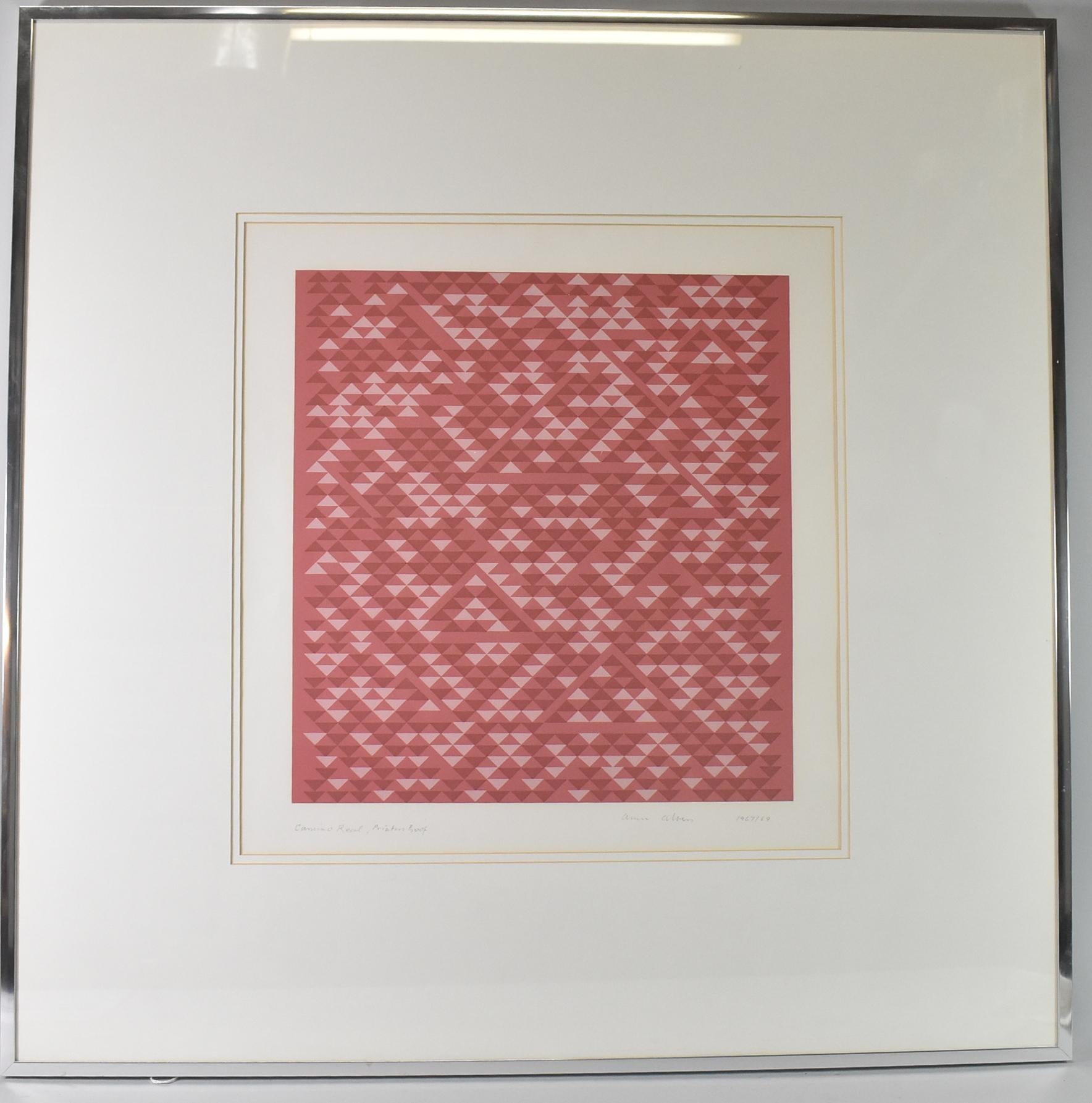 Anni Albers, Camino Real Screen-print Abstraction. Circa 1967-1969. Anni Albers (1899-1994), an artist who played an active part in 20th century modernism yet who has long been overshadowed by her husband, the painter and theoretician Josef Albers.