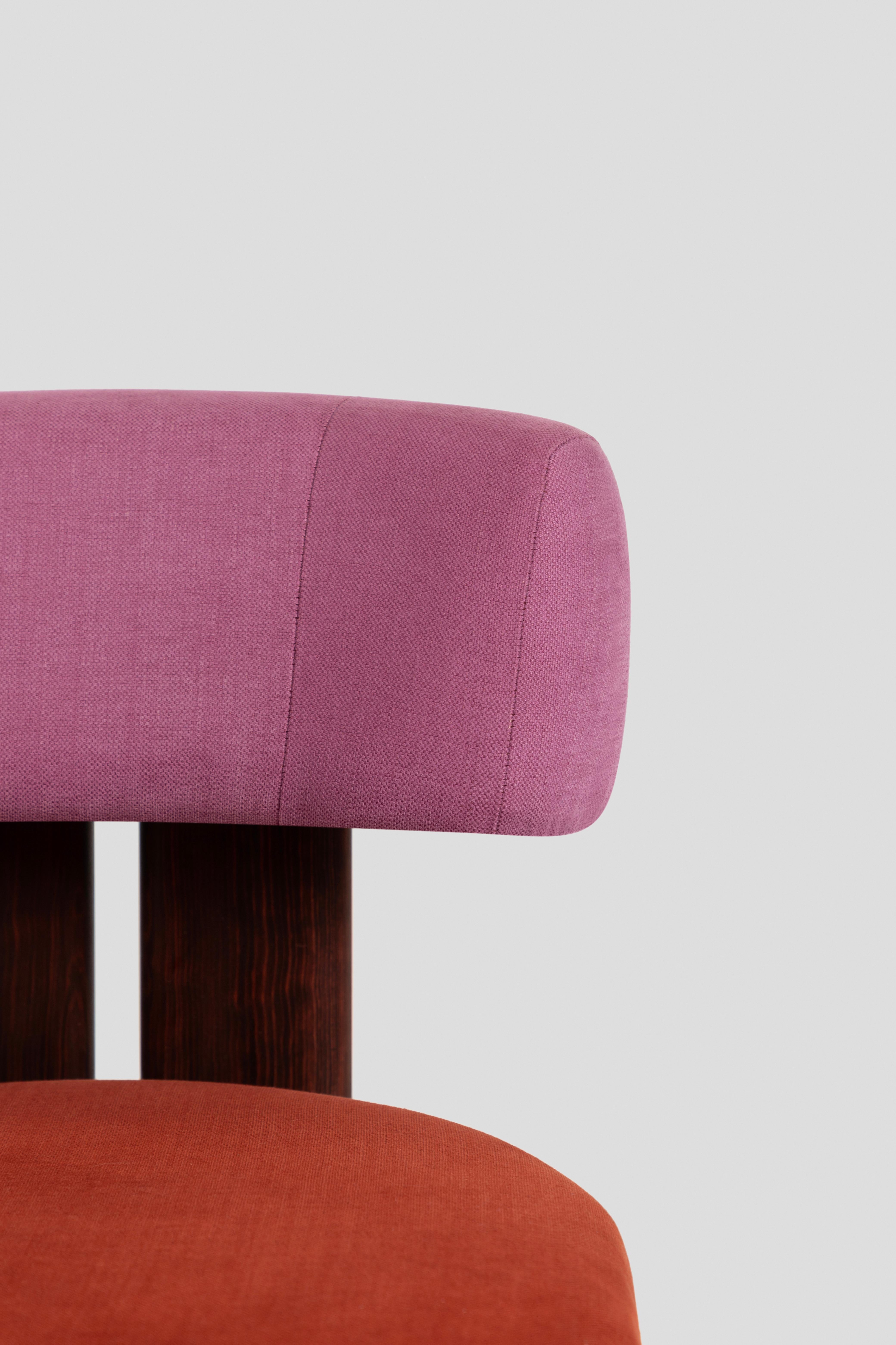 Contemporary Modern De la Paz Wood Dining Chair Wood, Burgundy and Pink Upholstery  For Sale