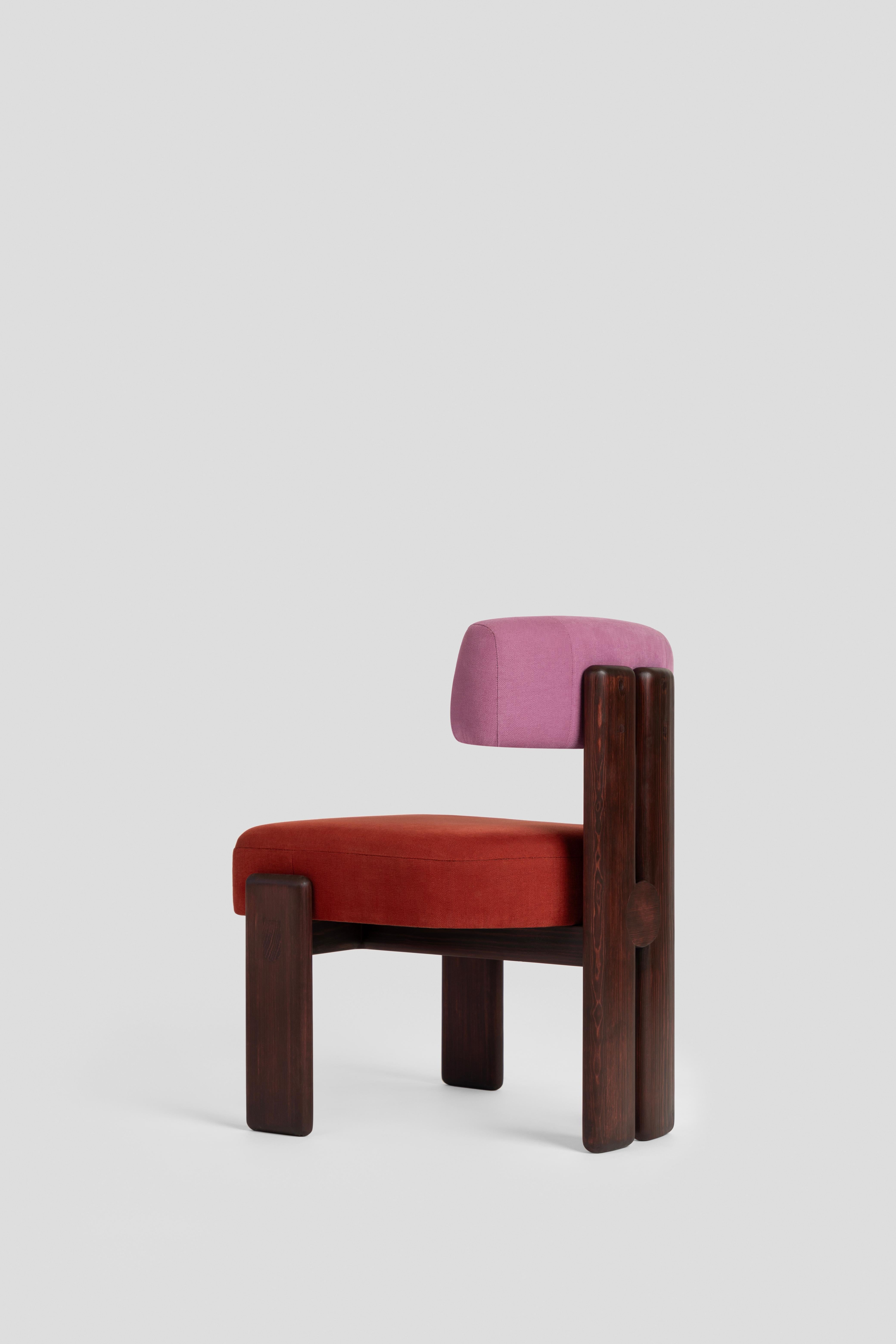 Modern De la Paz Wood Dining Chair Wood, Burgundy and Pink Upholstery  For Sale 1