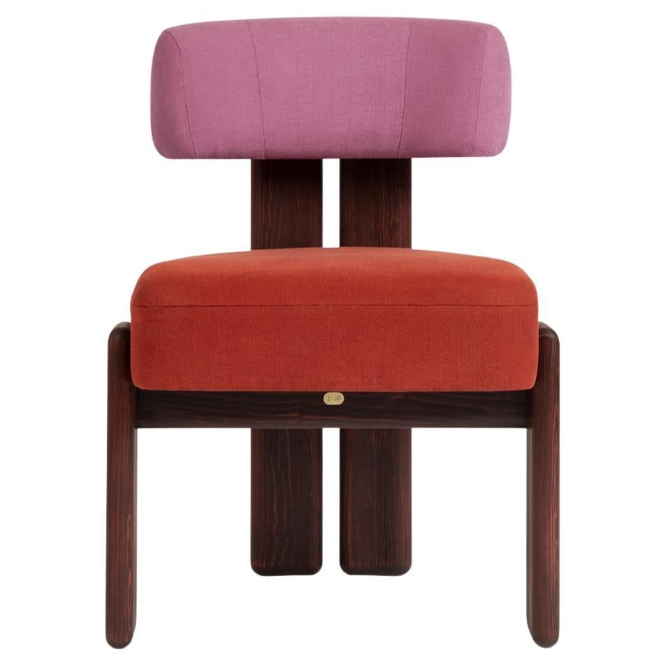 Modern De la Paz Wood Dining Chair Wood, Burgundy and Pink Upholstery  For Sale