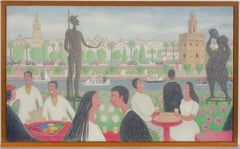 Anni Logstrup Danish (b.1912) - 1980 Acrylic, Cafe El Puerto Seville
