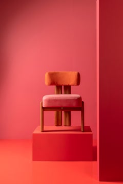 Customizable Modern De la Paz Wood Dining Chair , Coral Upholstery