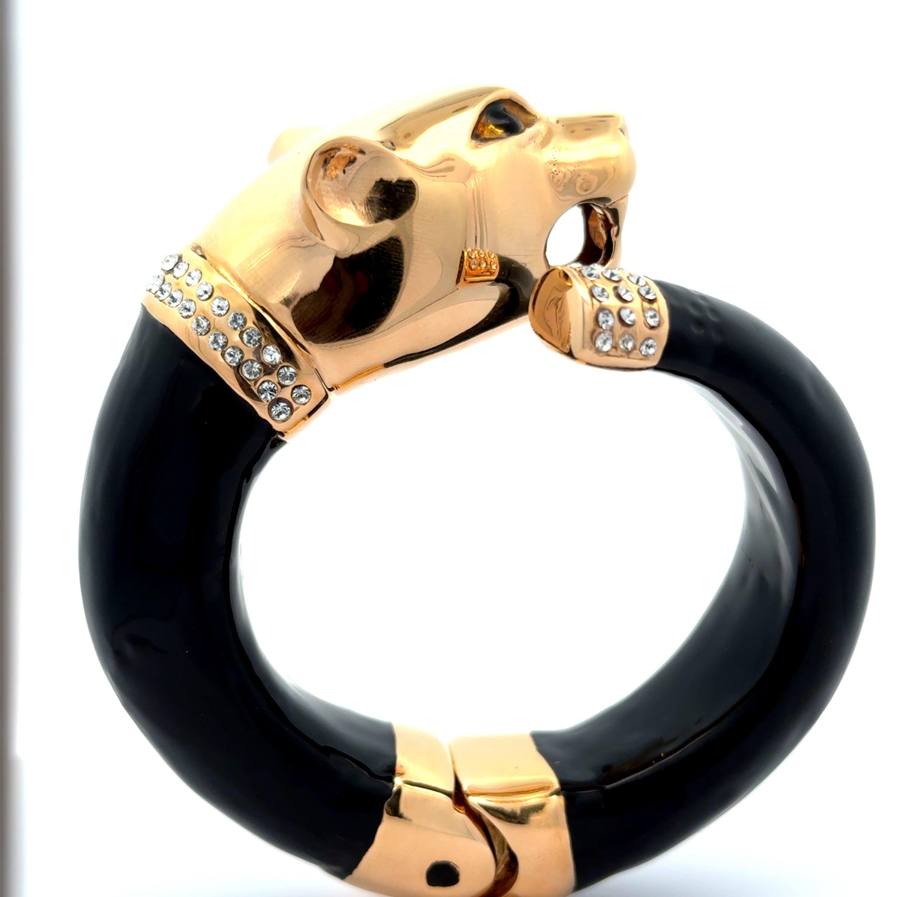 Round Cut Annibale Baldini Italian Large Panther Statement Bangle Bracelet For Sale