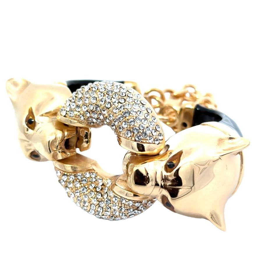 Annibale Baldini Italienischer Panther und Swarovski Kristall Statement Armband im Zustand „Neu“ im Angebot in Derby, NY