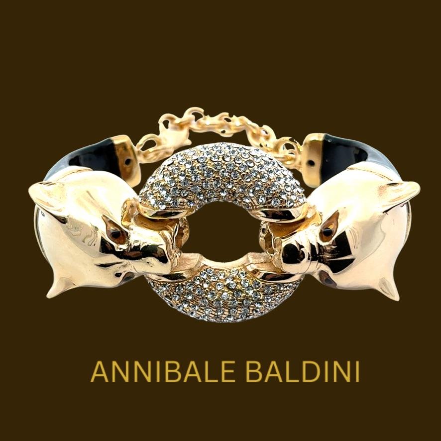 Annibale Baldini Italienischer Panther und Swarovski Kristall Statement Armband Damen im Angebot