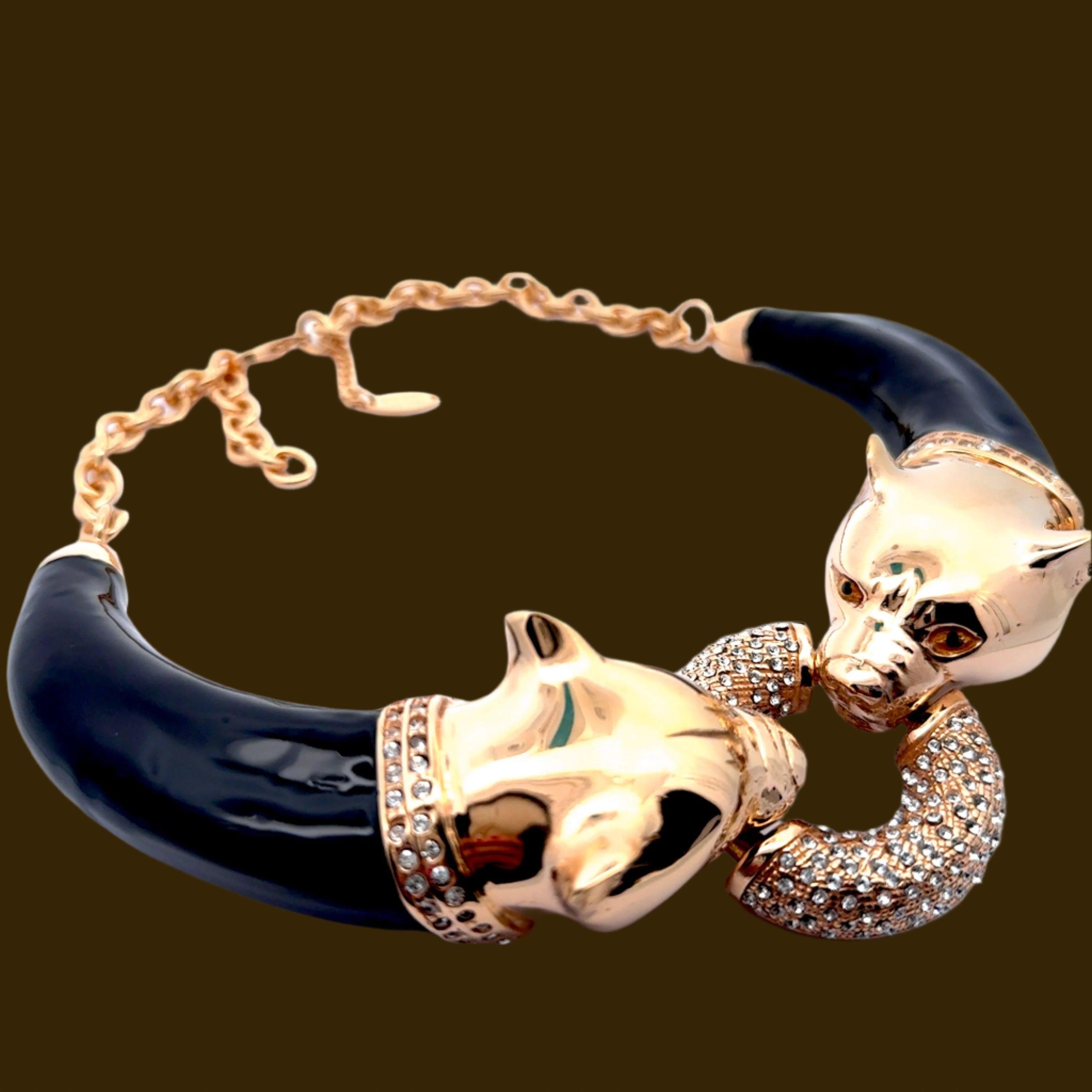 Annibale Baldini Italian Panther Swarovski Crystal Statement Necklace In New Condition For Sale In Derby, NY