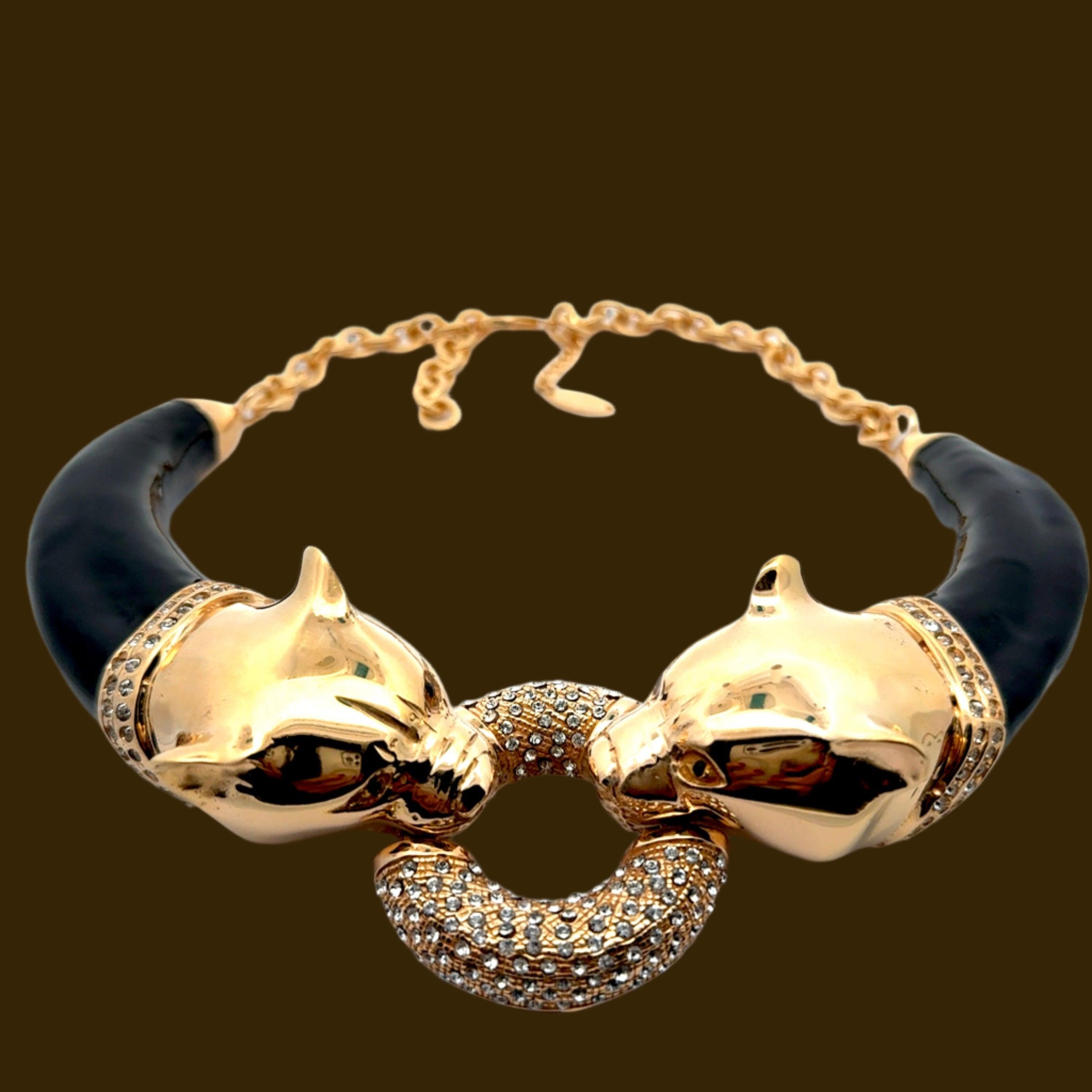 Women's Annibale Baldini Italian Panther Swarovski Crystal Statement Necklace For Sale