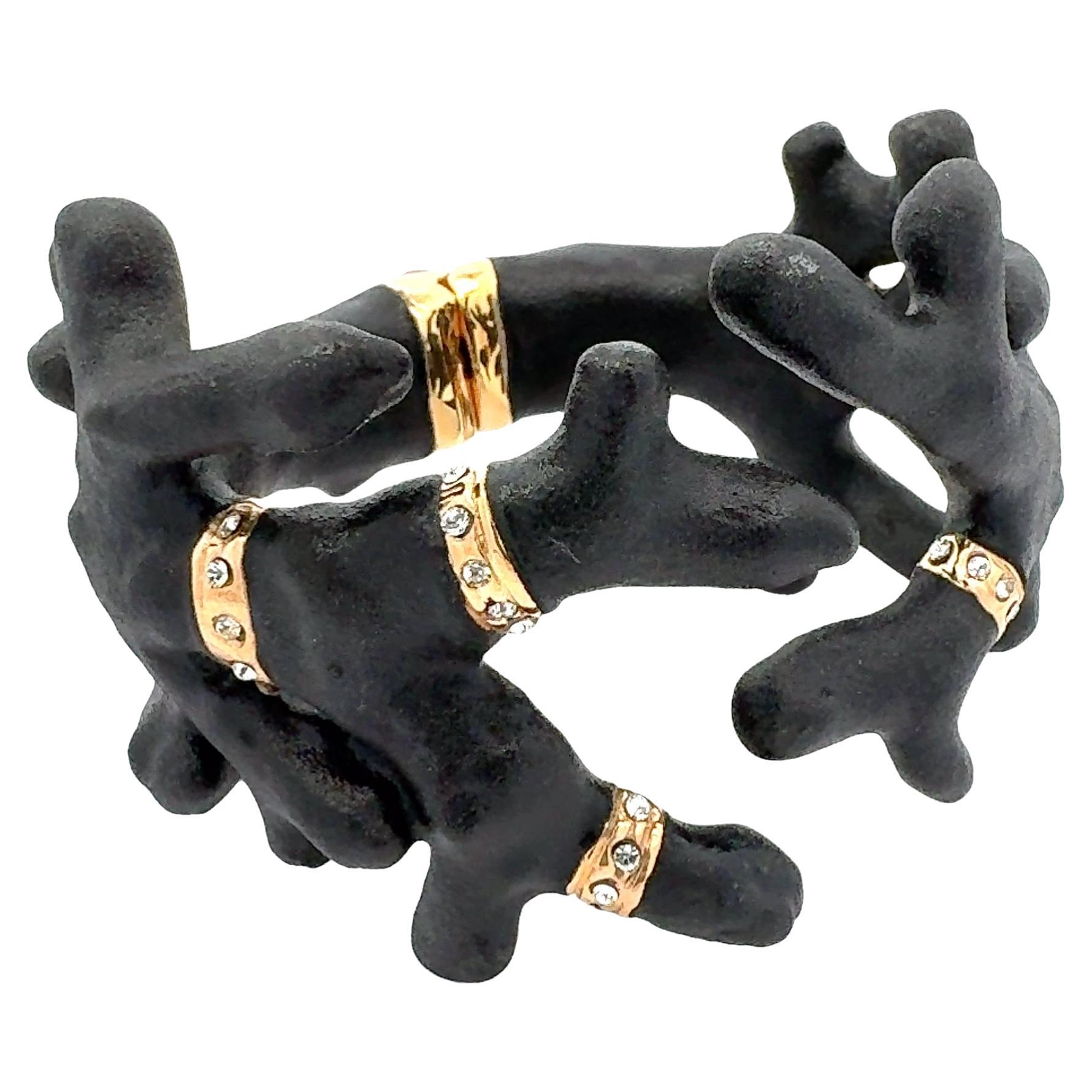 Annibale Baldini Italian Swarovski Crystal & Black Coral Bangle Bracelet