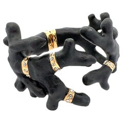Annibale Baldini Italian Swarovski Crystal & Black Coral Bangle Bracelet