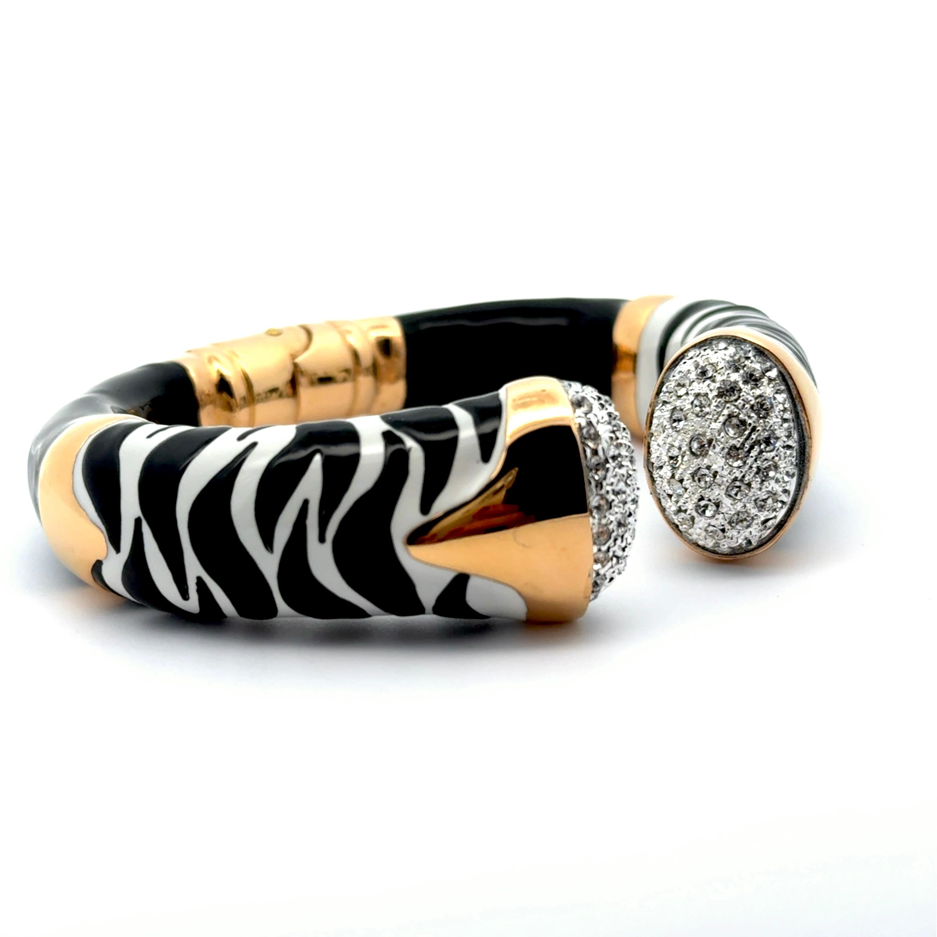 Round Cut Annibale Baldini Italian Zebra Statement Bangle Bracelet