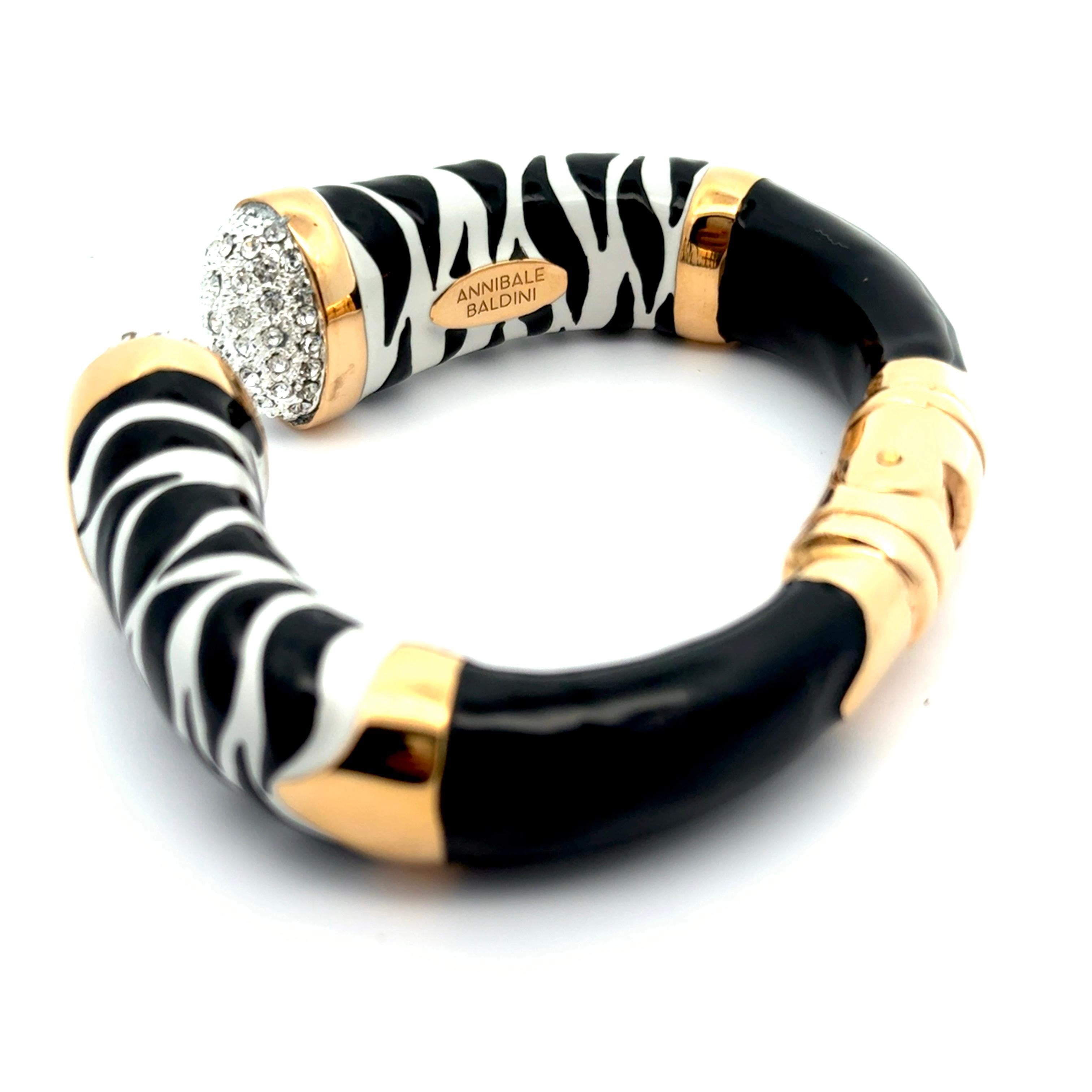 Annibale Baldini Italian Zebra Statement Bangle Bracelet In New Condition In Derby, NY