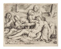 Dead Christ - Original Etching after Annibale Caracci - 17th Century
