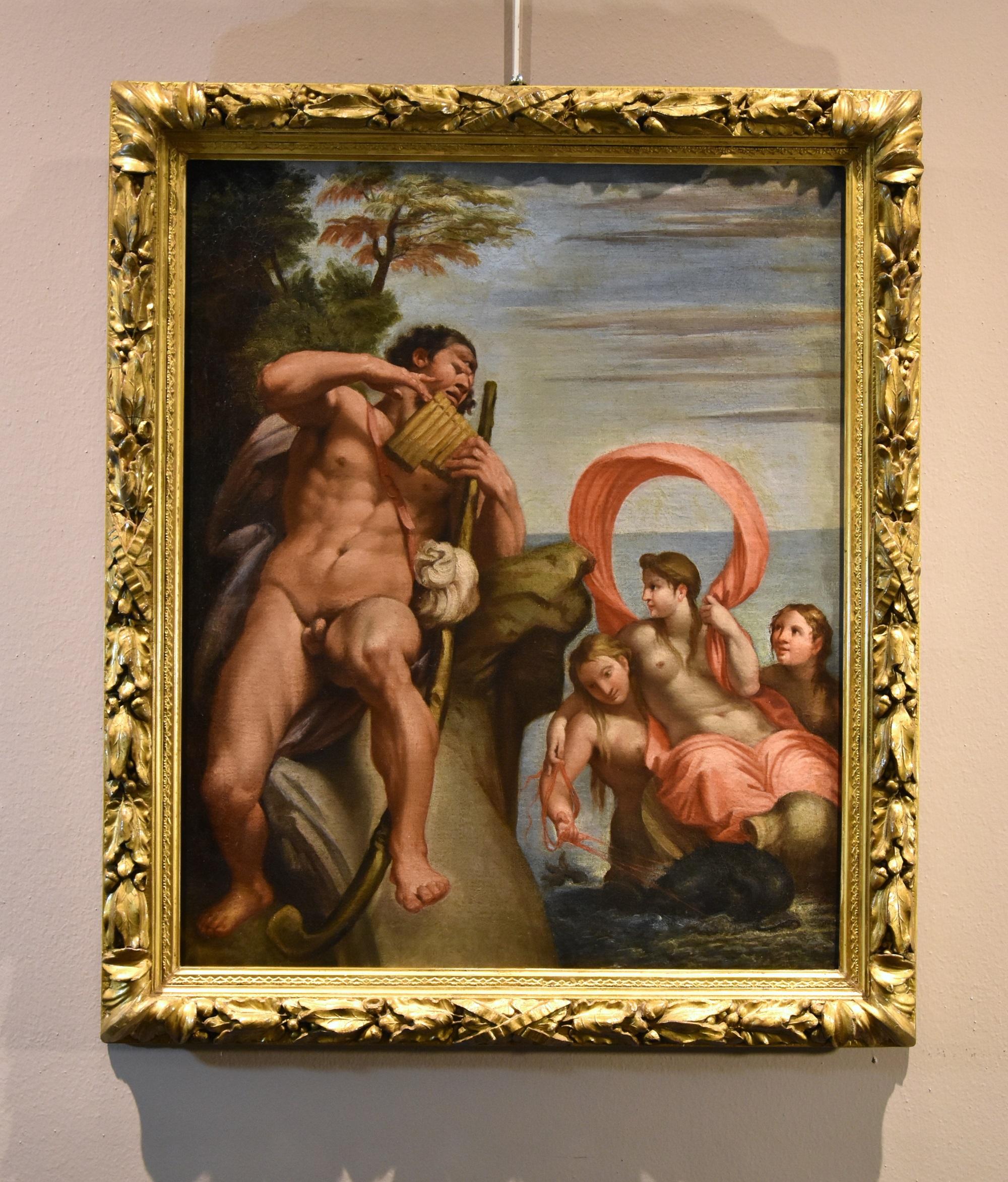 Polyphemus Galatea Carracci Paint 17th Century Oil on canvas Old master Italy - Old Masters Painting by Annibale Carracci (bologna, 1560 - Rome, 1609)