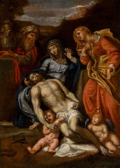 Antique Lamentation of Christ oil on paper laid on canvas