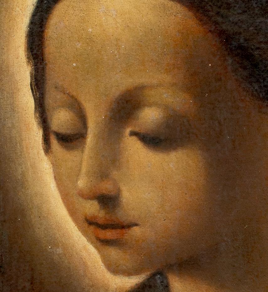 La Vierge lisant un livre de prières, 17e siècle - Marron Portrait Painting par Annibale Carracci
