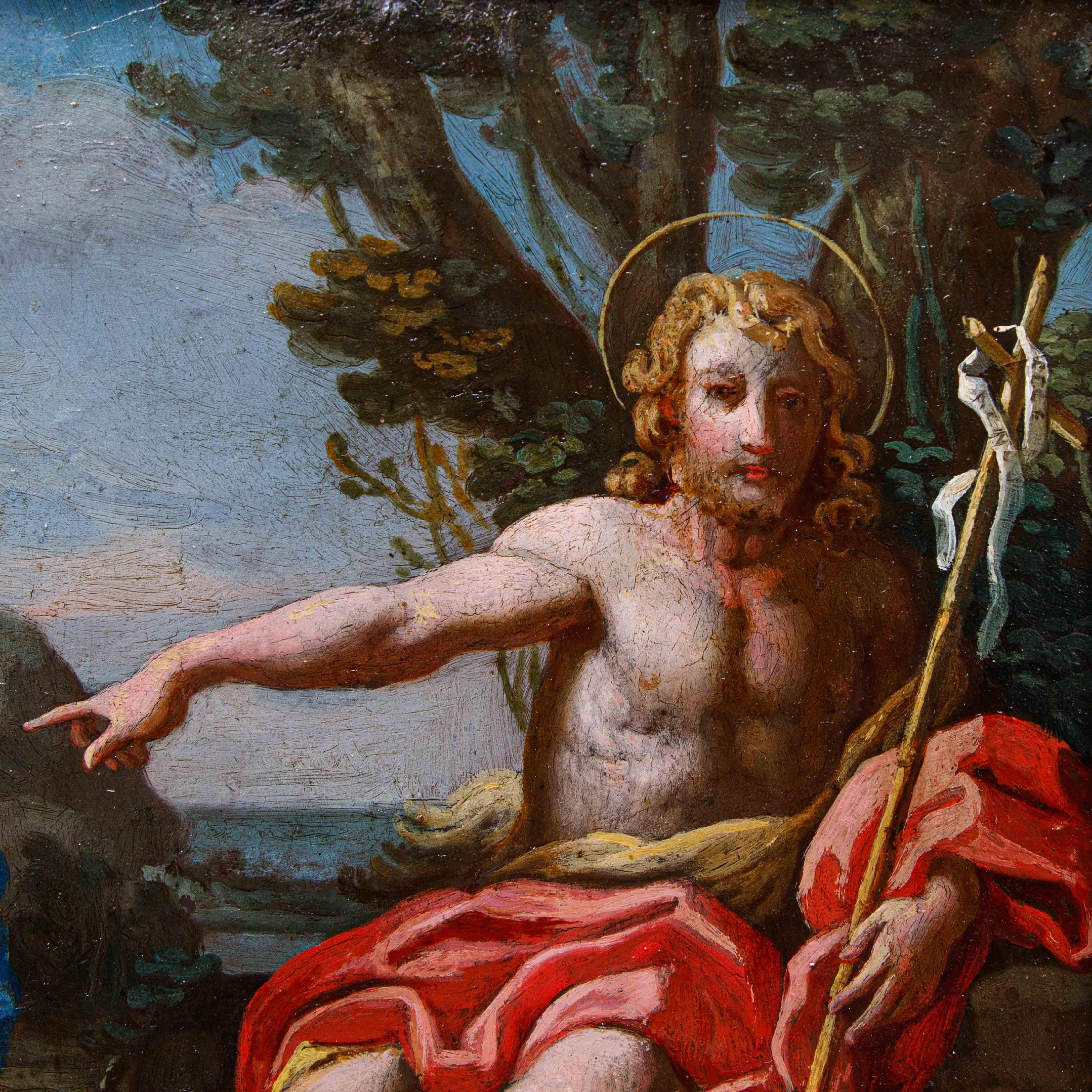 XVII secolo, scuola dei Carracci, San Giovanni Battista – Painting von Annibale Carracci