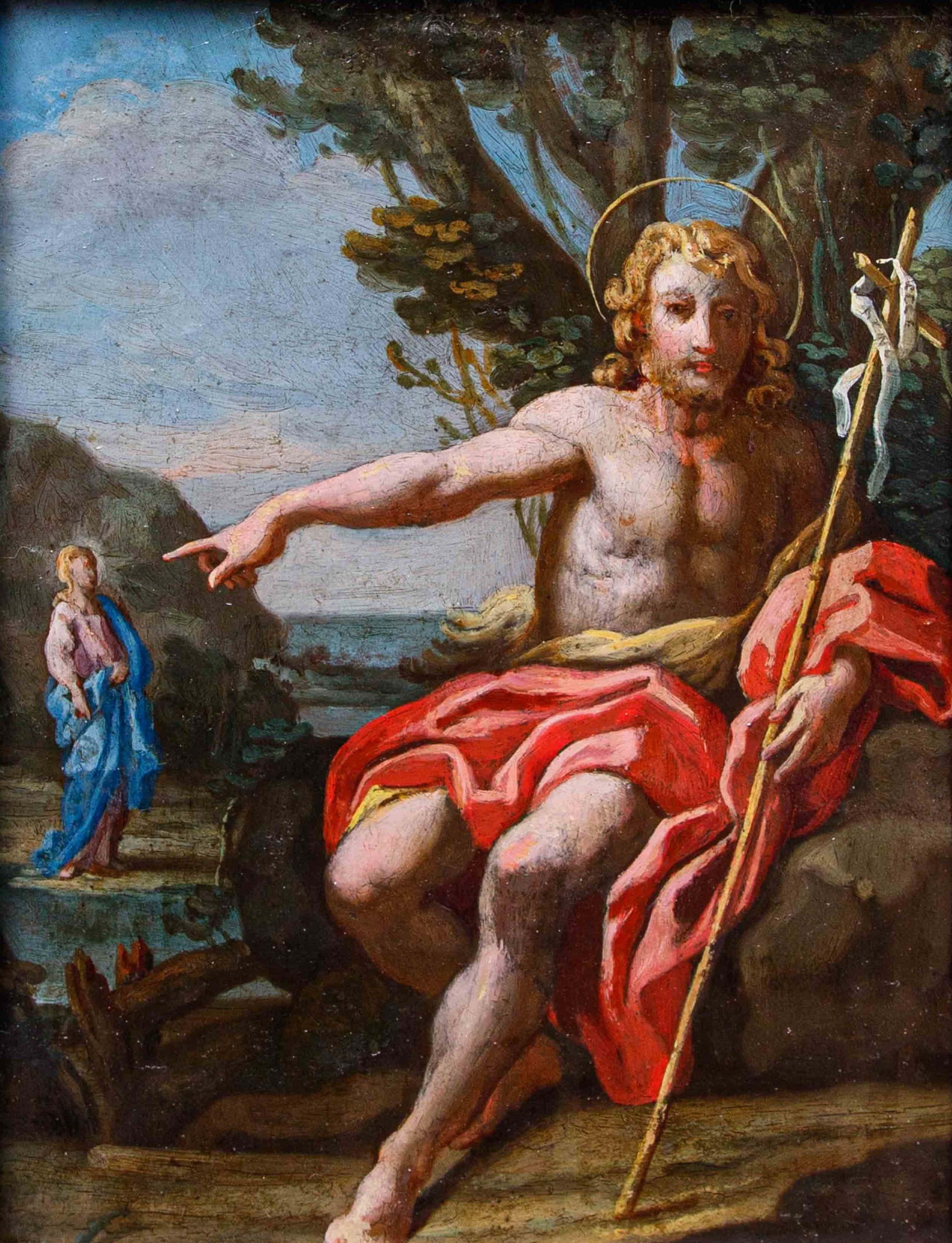 XVII secolo, scuola dei Carracci, San Giovanni Battista im Angebot 4