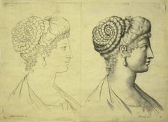 Portraits de femmes - eau-forte d'après Annibale Carracci - XVIIe siècle