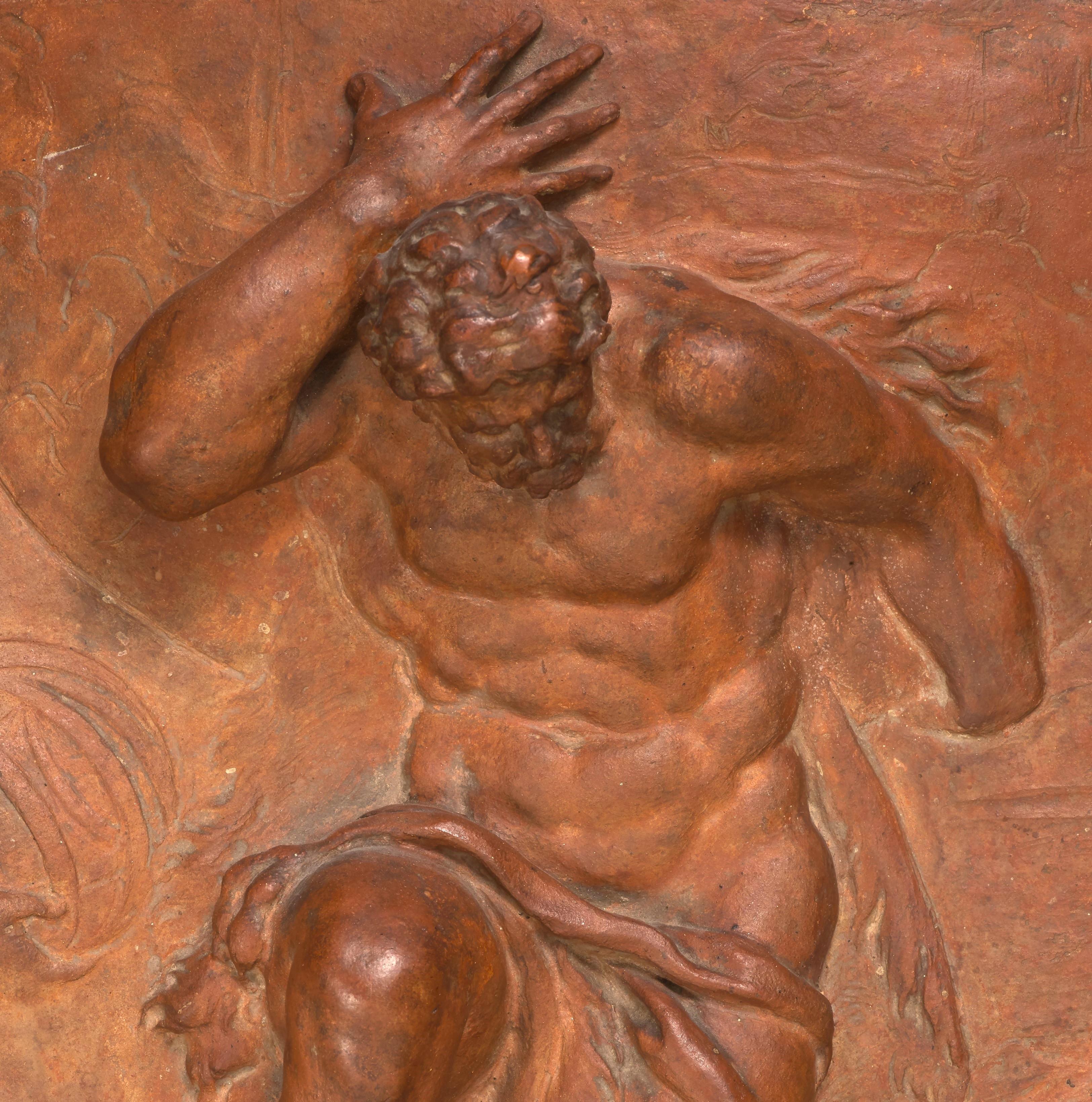 Hercule transportant le monde, une sculpture d'après la fresque d'Annobale Carracci - Marron Nude Sculpture par Annibale Carracci