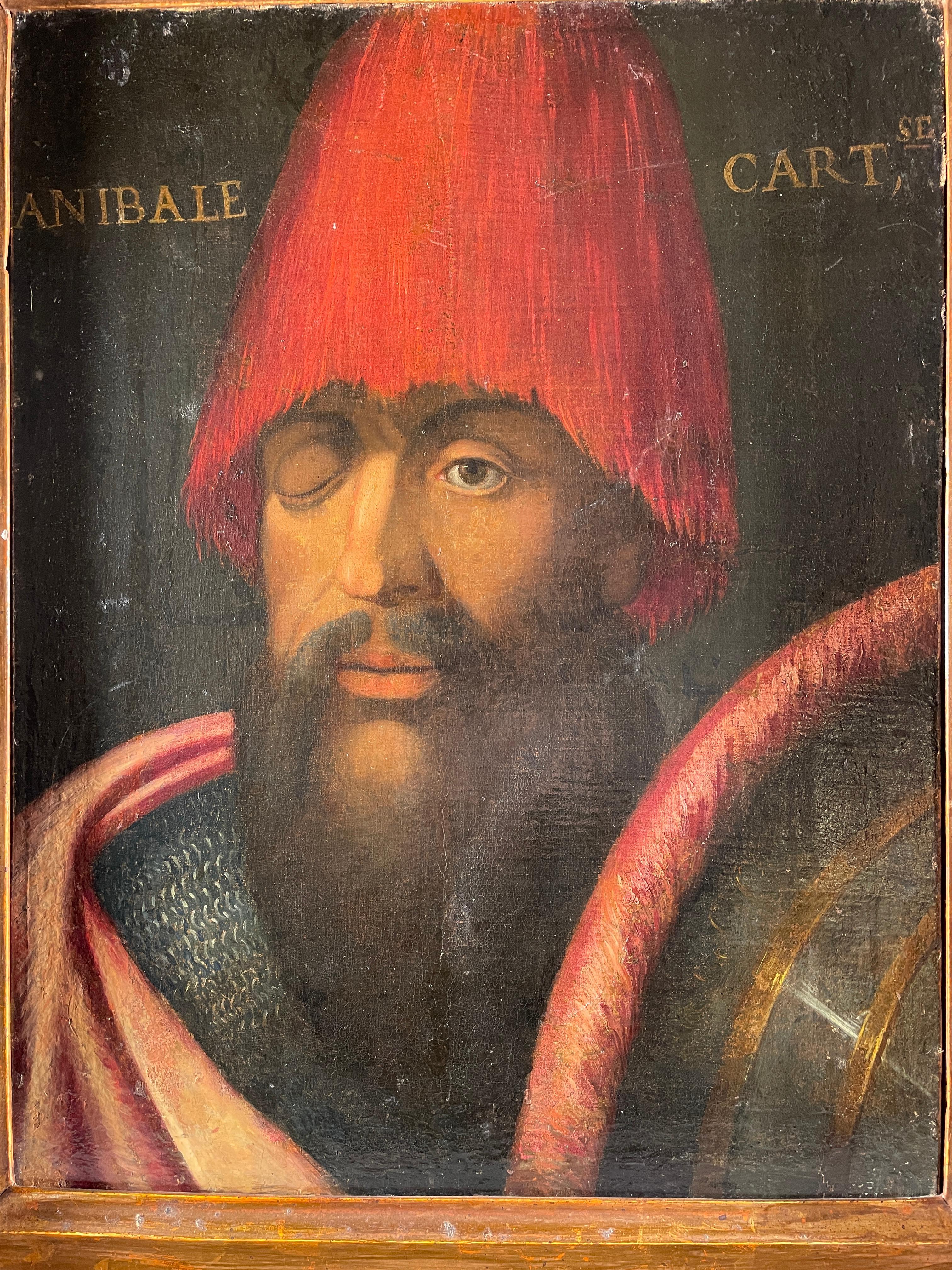 Portrait of Hannibal Carthaginian general and leader -Carthage, 247 a. C. - 183 a. C.- oil painting on canvas by Italian artist active in the Lombardy area of the early 1600s.
The setting of the work is inspired by the portrait of Hannibal by