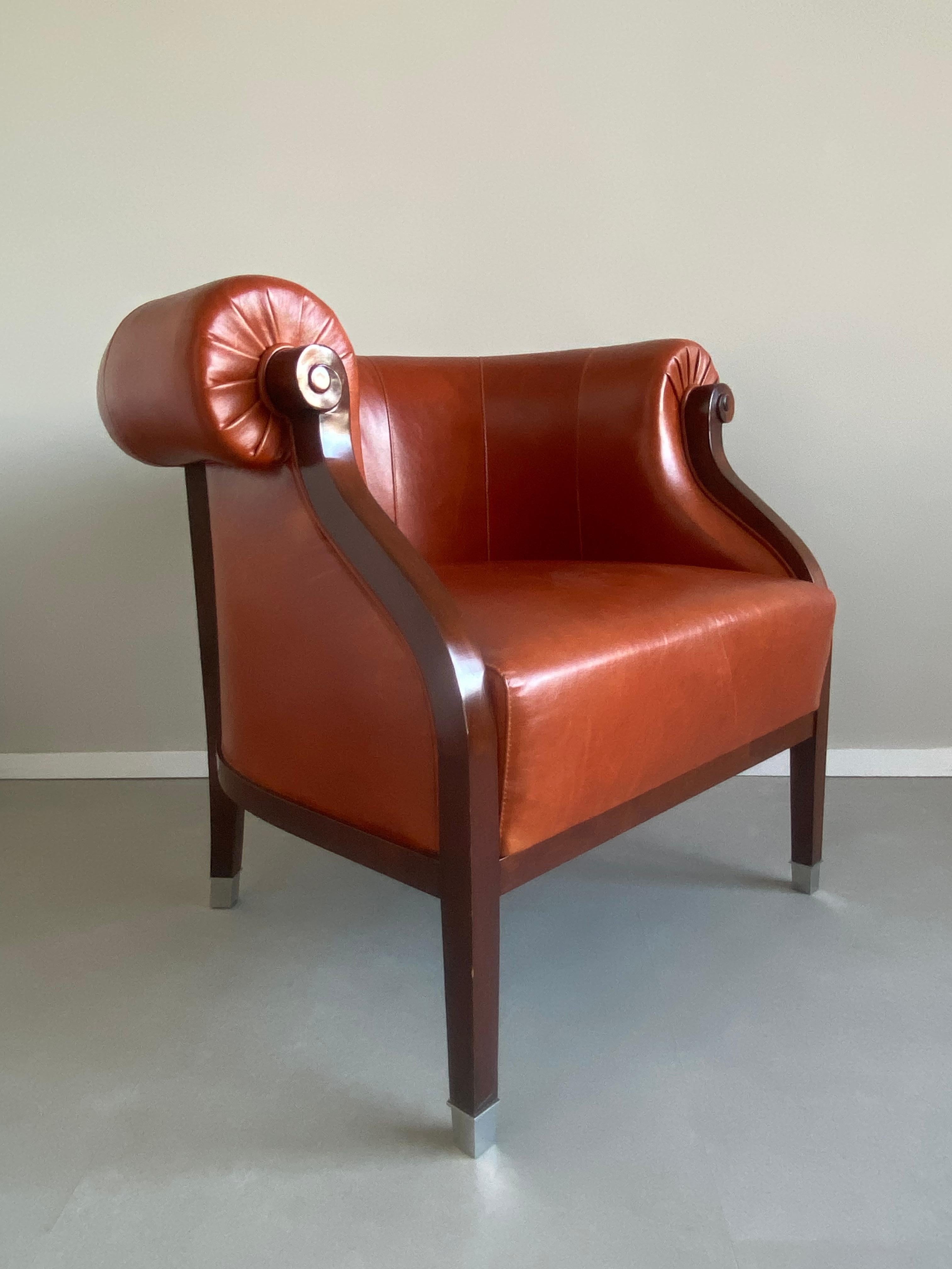 Neoclassical Annibale Colombo Classic Style Leather Armchair For Sale