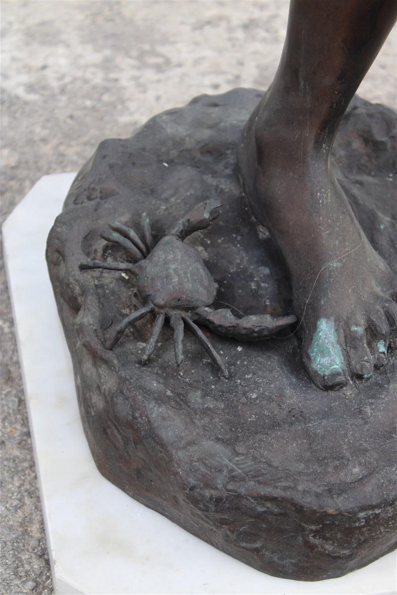 Annibale De Lotto Large Bronze Sculpture Boy with Crab 1910 Italy Venice For Sale 7