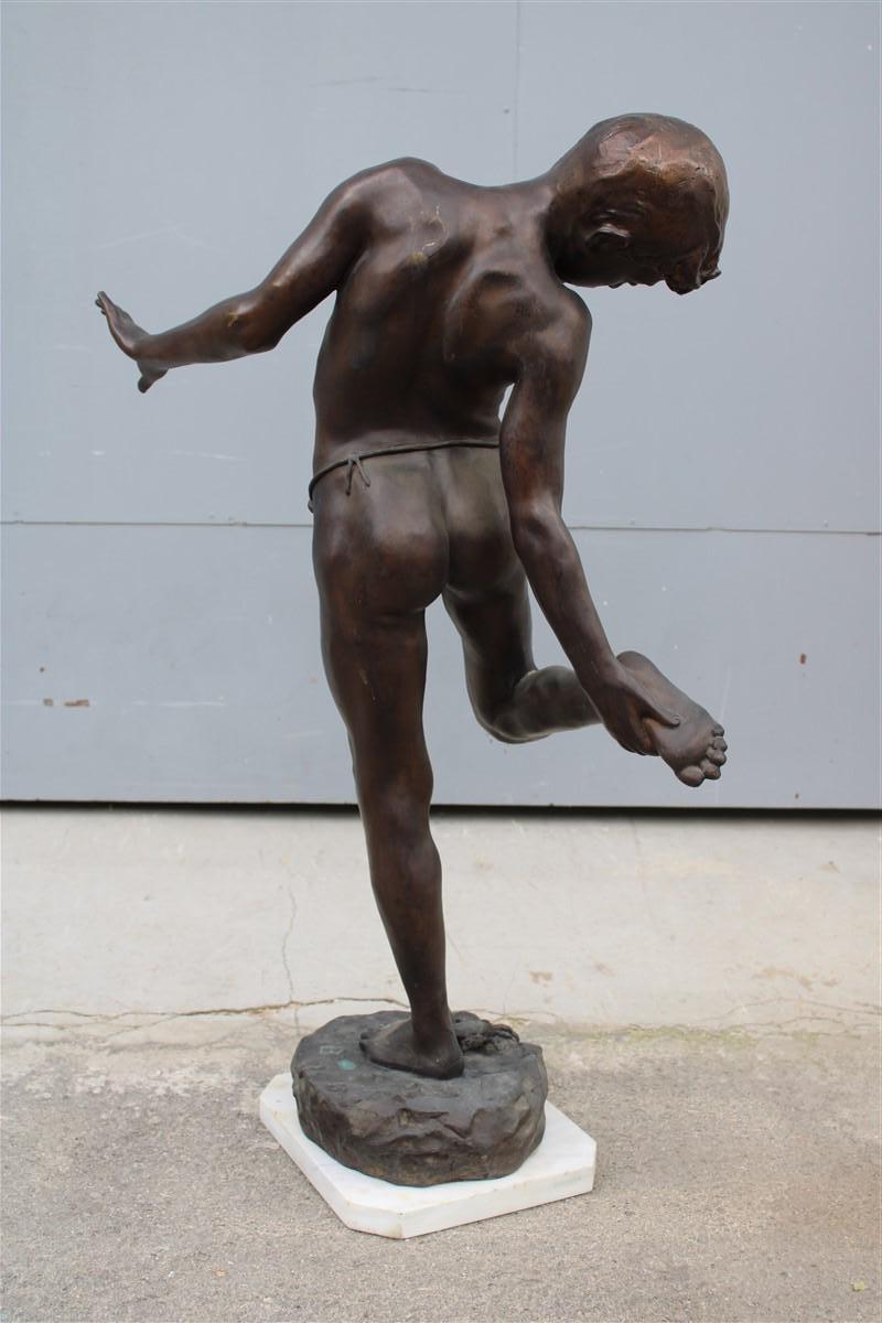 Italian Annibale De Lotto Large Bronze Sculpture Boy with Crab 1910 Italy Venice For Sale