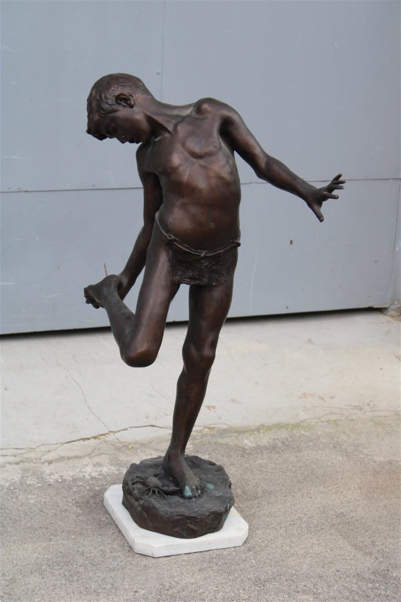 Annibale De Lotto Large Bronze Sculpture Boy with Crab 1910 Italy Venice For Sale 1