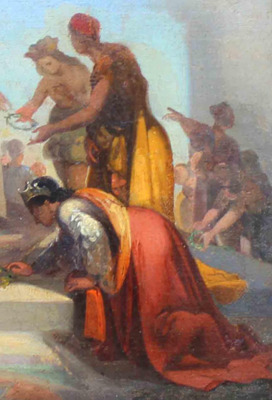 Annibale Gatti (Forlì 1827 - Florence 1909), attr.

Allegorical Scene

Oil on paper applied to board, 25 x 30 cm - with frame 36 x 42

The allegorical work, by analysis and stylistic comparison, is definitely attributable to the hand of Annibale