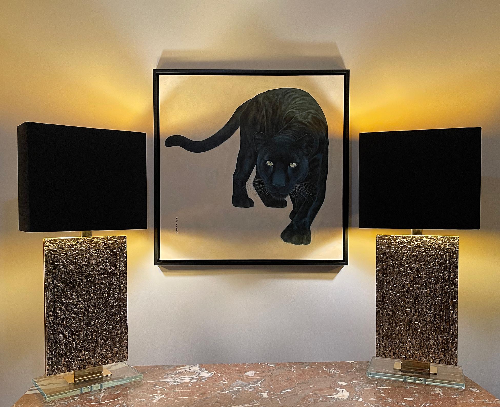 Annick Biaudet - Original Painting - Black panther In Excellent Condition In Encino, CA