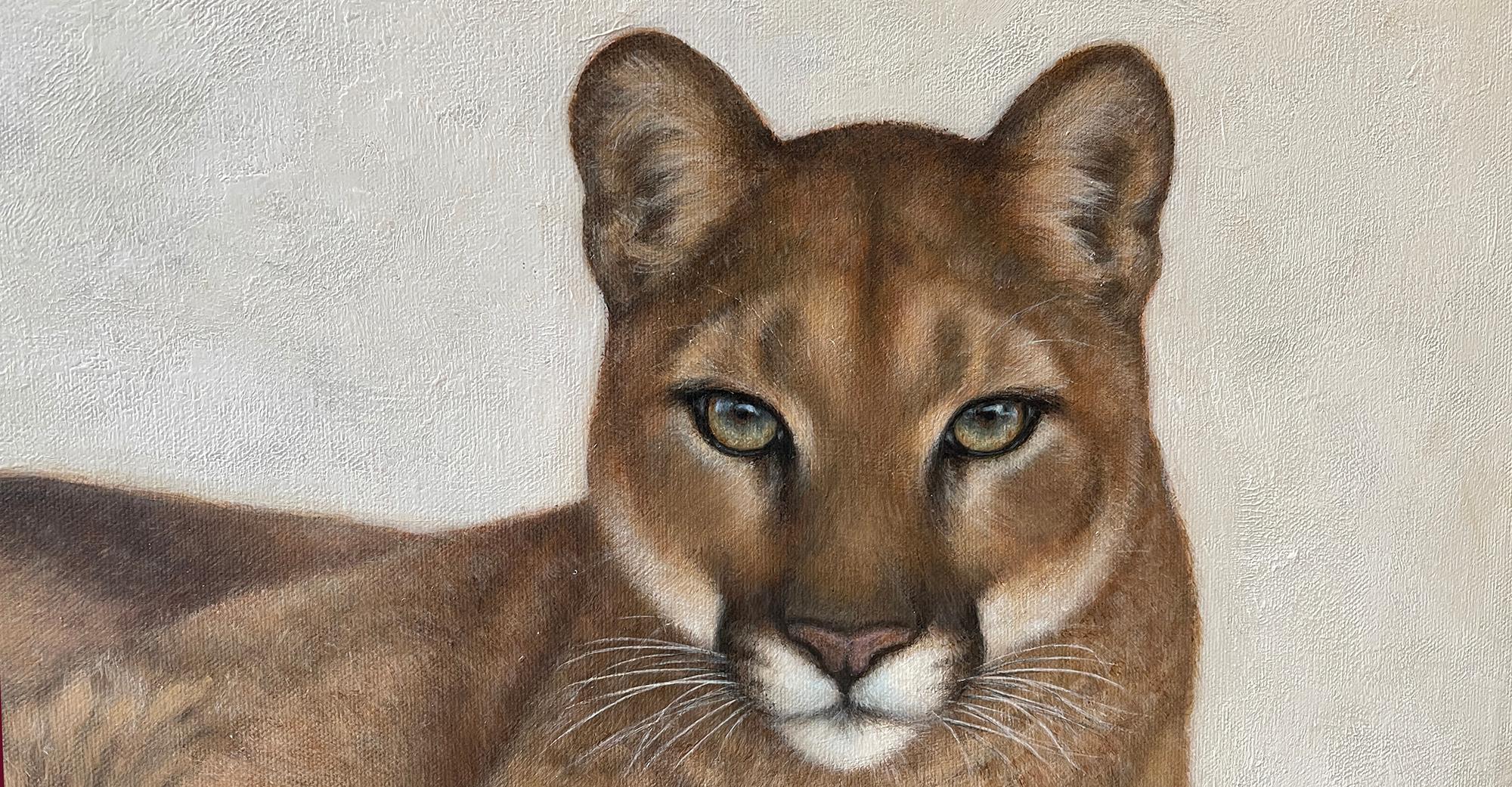 Annick BIAUDET,  Cougar, einer der besten Künstler der Tierwelt des 21. Jahrhunderts  (Handbemalt) im Angebot