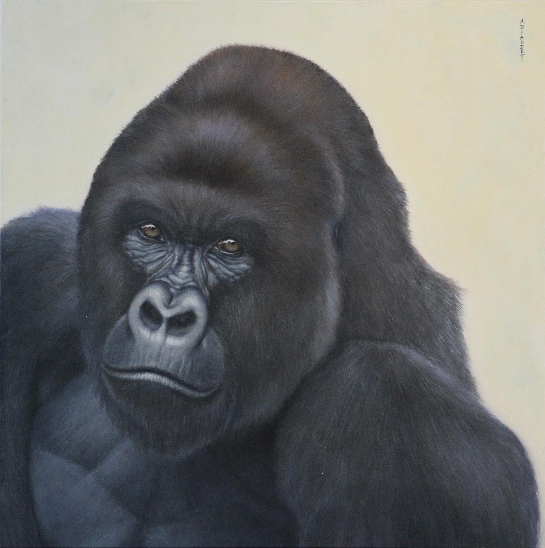 gorilla painting a picture
