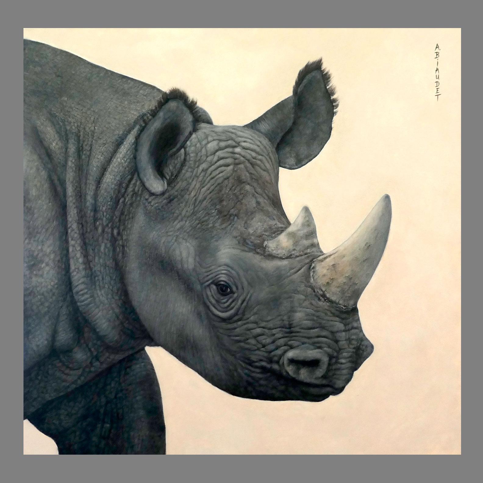 Annick BIAUDET, Rhinoceros, Originalgemälde im Zustand „Hervorragend“ im Angebot in Encino, CA