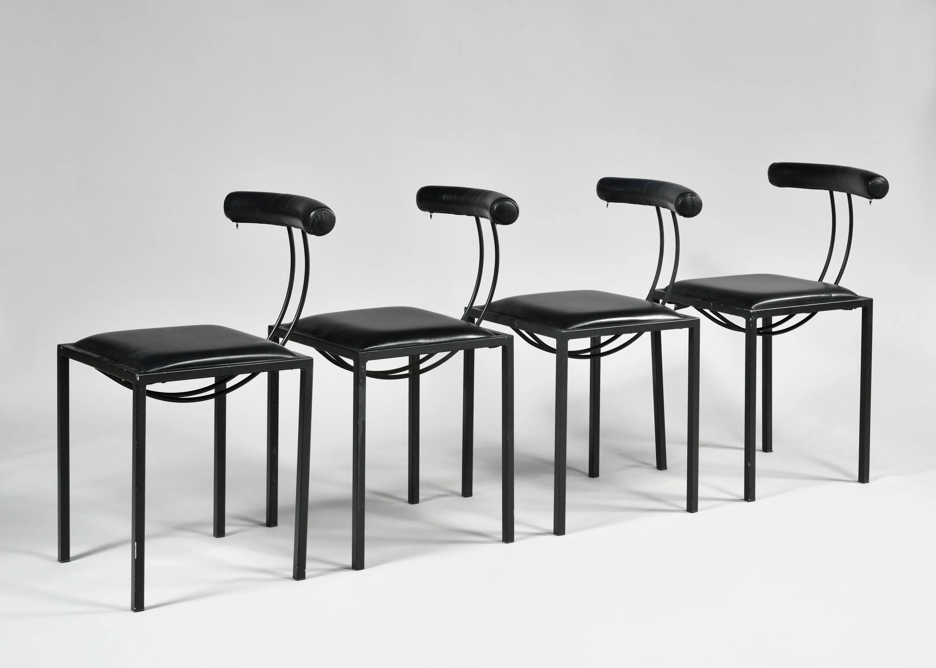 Minimalist Annick et Samuel Coriat, set of 8 chairs, Artelano ed., circa 1980 For Sale