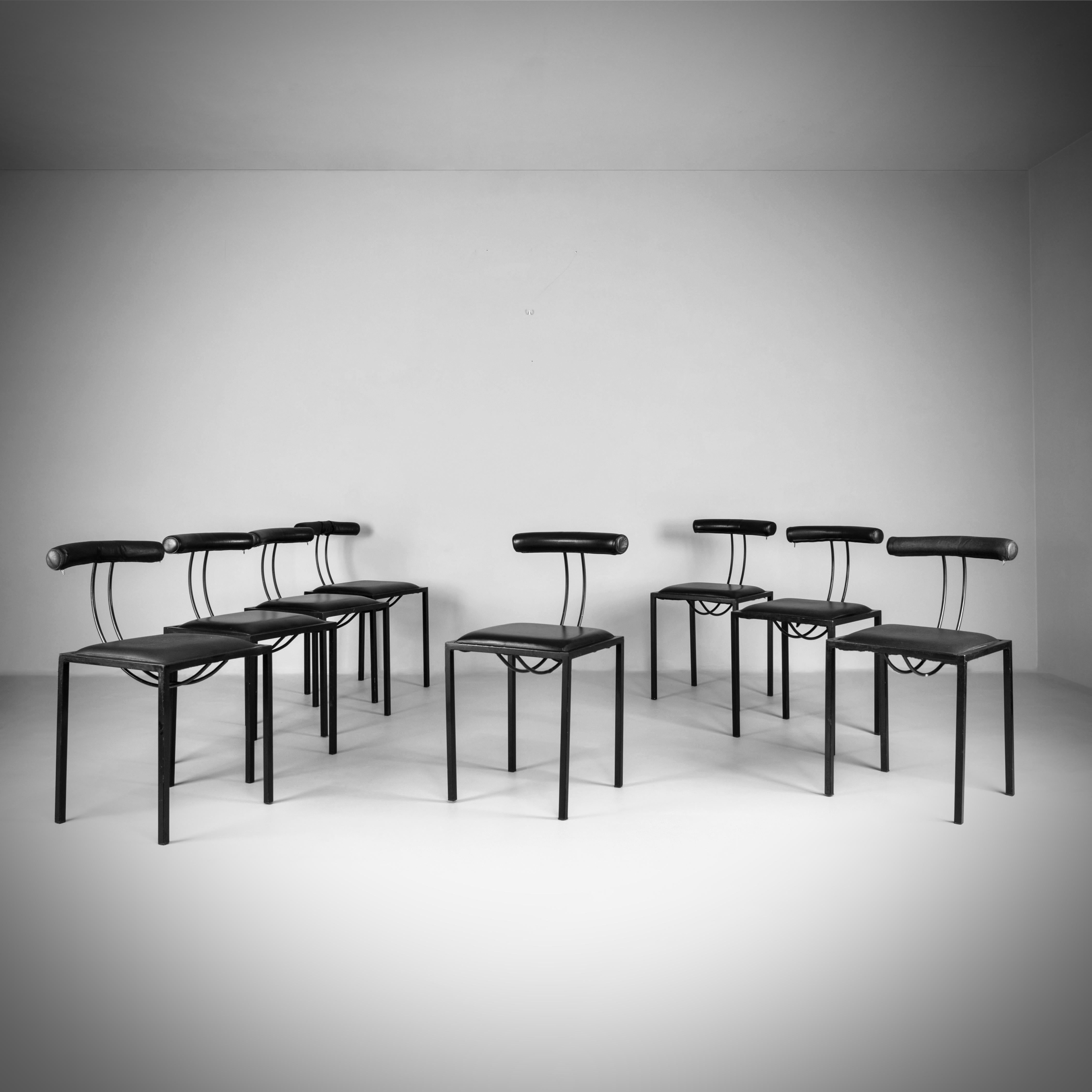 Métal ANNICK & SAMUEL CORIAT, set de 8 chaises, Artelano ed, France, c. 1987 en vente