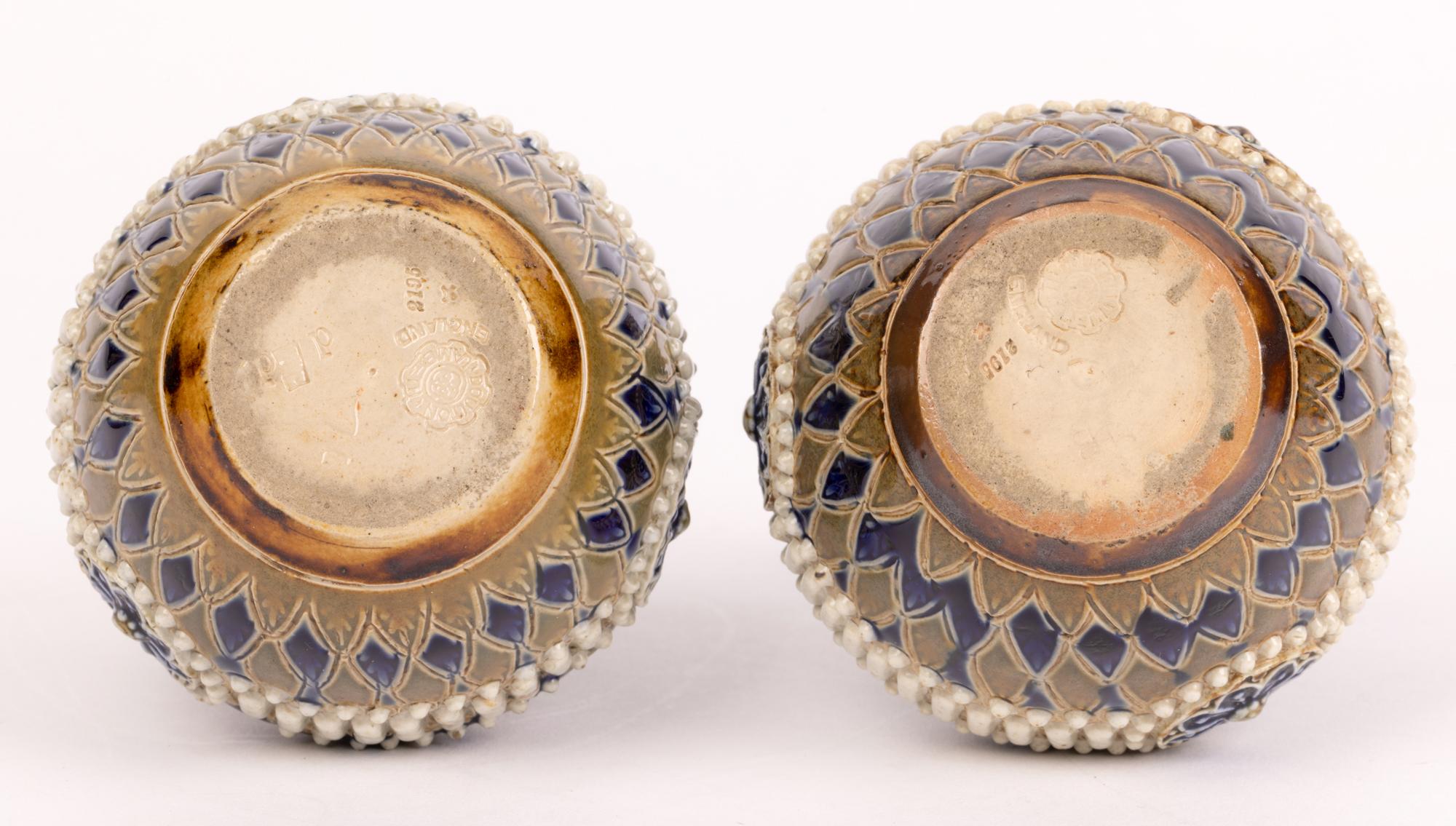 Annie Cupit Doulton Lambeth Pair Stylized Floral Design Stoneware Jugs  For Sale 4